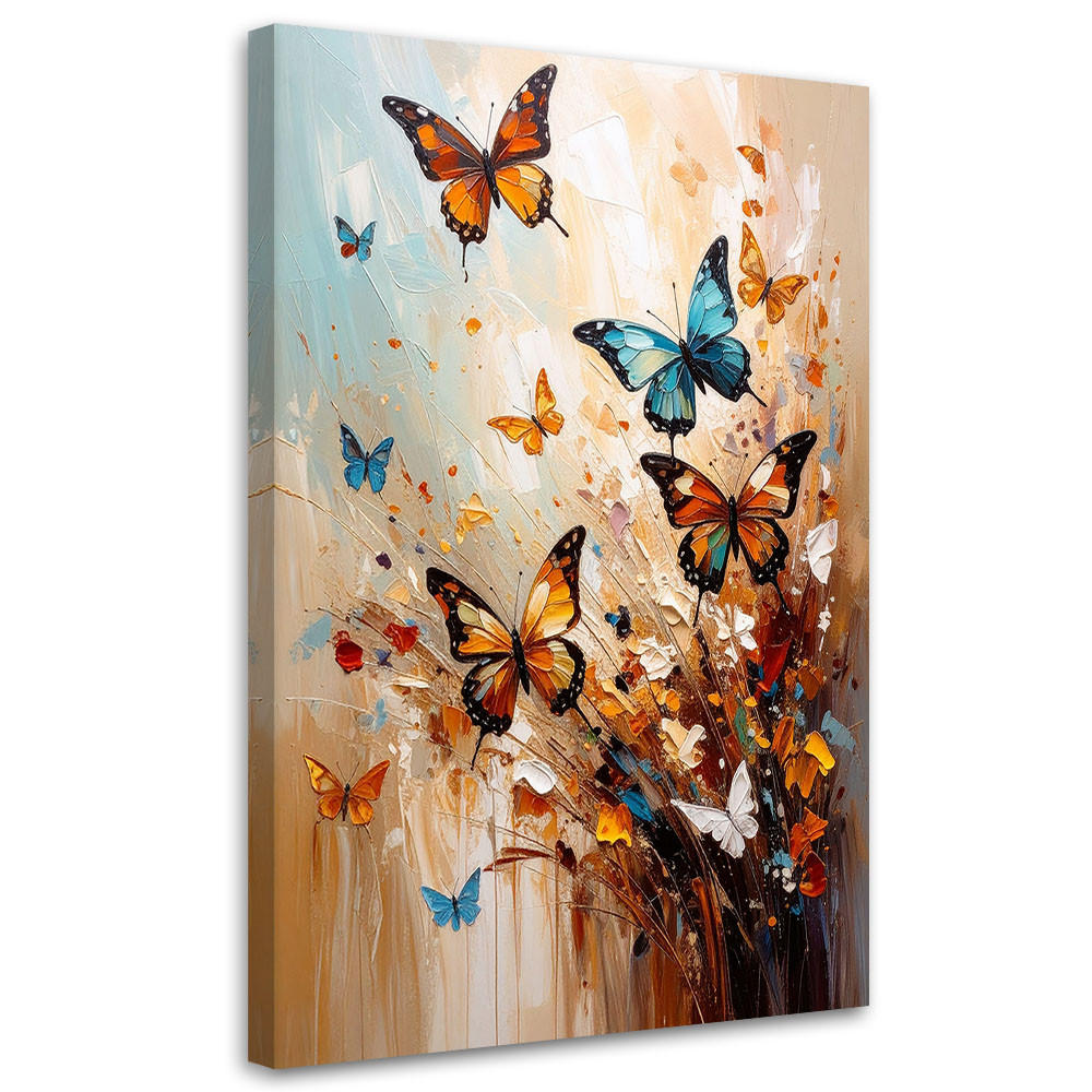 LEINWANDBILD Bunte Schmetterlinge 70x100cm - Beige, Textil (70/100cm) - Feeby