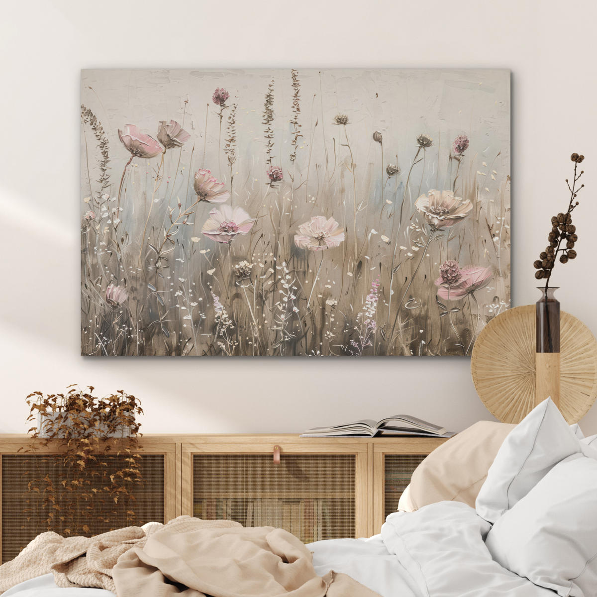 AKUSTIKBILD Blumen - Rosa - Modern - Beige Akustikpaneele 90x60 cm - Beige, Kunststoff (90/60/0.9cm) - MuchoWow