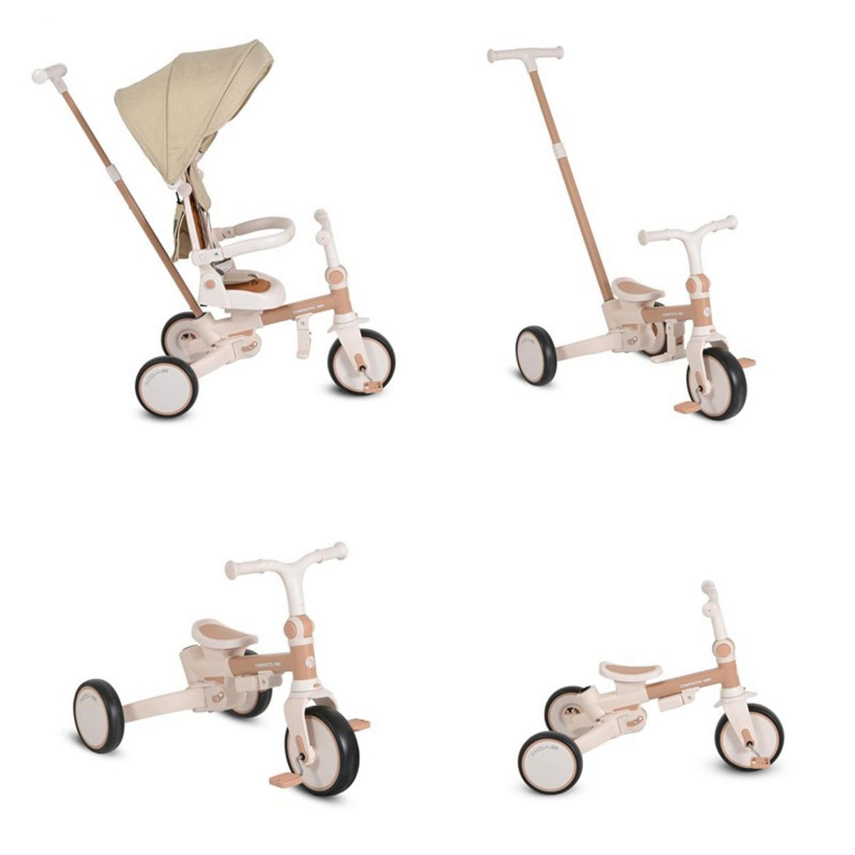 DREIRAD Compacto 4 in 1 beige Schiebegriff klappbar Gurt umbaubar EVA - Beige, Metall (70/50/97cm)