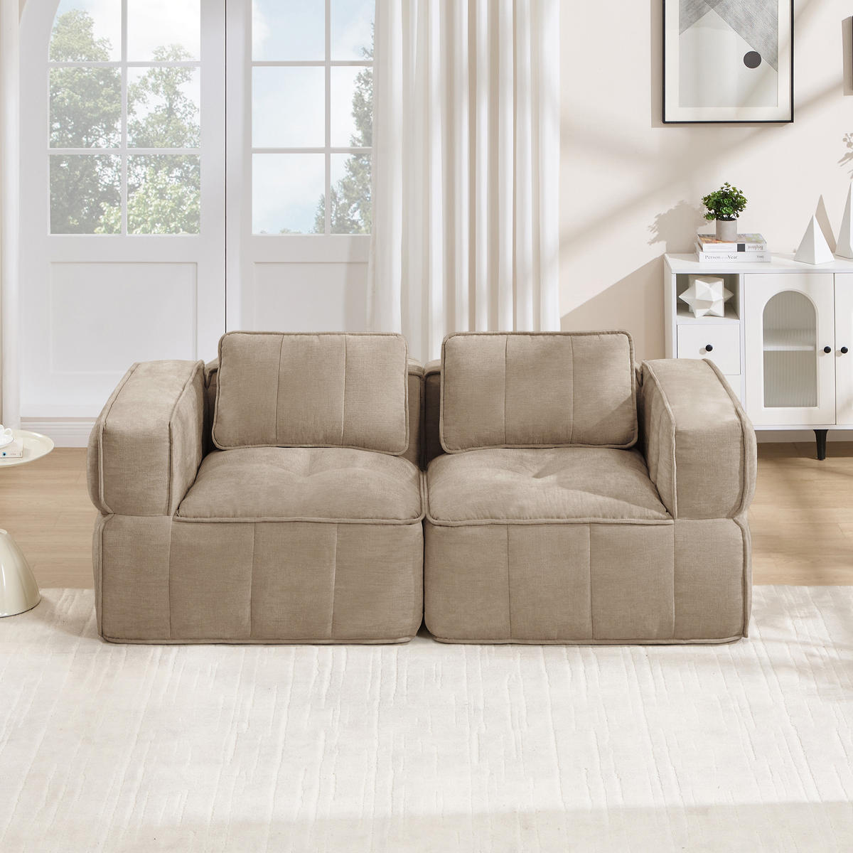 2-SITZER-SOFA DE-34428 Tiefsitz und 32D-Schaum Sand - Sandfarben, Textil (93/67/198cm) - ComfortXL