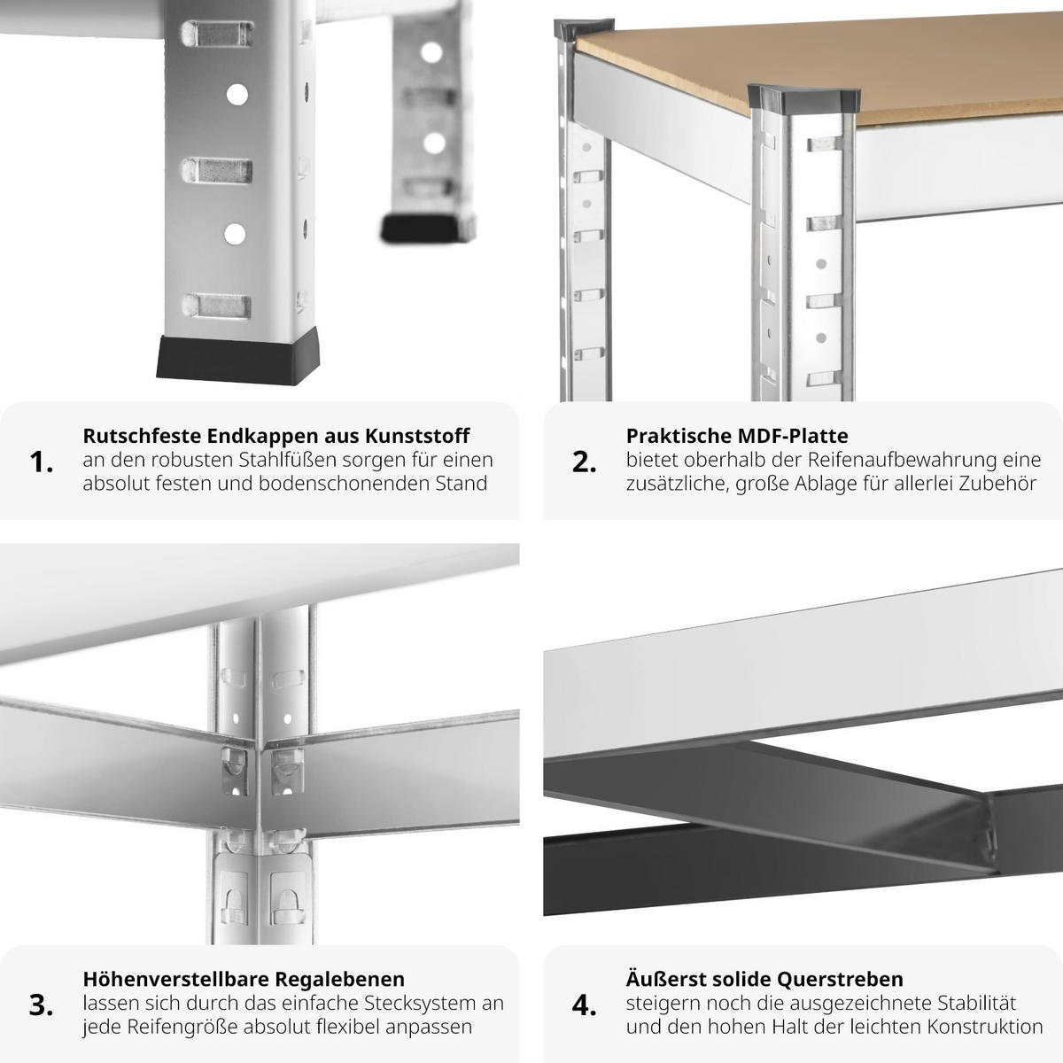 REIFENREGAL ,120 x 40 x 180 cm,grau - Grau, Metall (40/180/120cm) - tectake