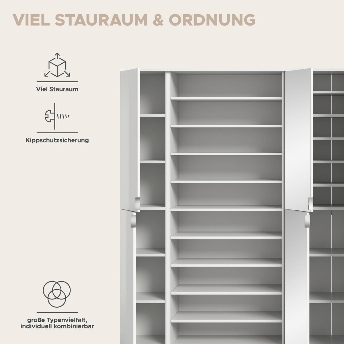 GARDEROBENKOMBINATION 5tlg. Projekt X Garderobe in weiß Nb. und weiß hochglanz B/H/T: 281x193x34 cm - Weiß, Holzwerkstoff (262/191/37cm)