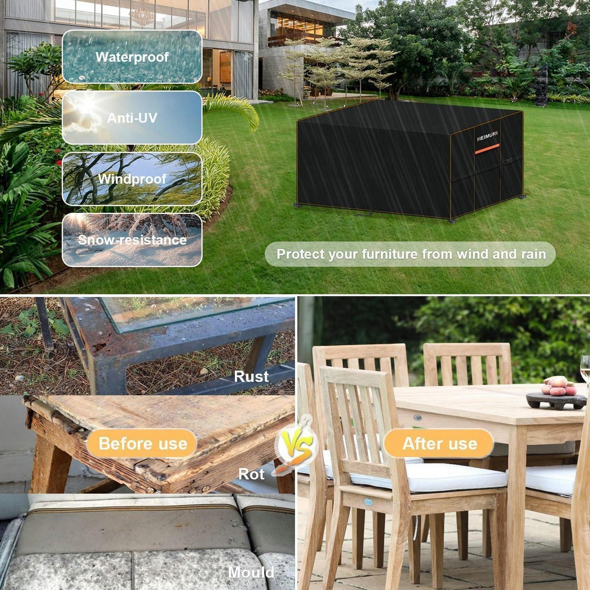 SCHUTZHÜLLE Gartentisch 125 x 63 x 74 cm 420D Oxford Gewebe Wasserdicht - Schwarz, Kunststoff (1/1/1cm)