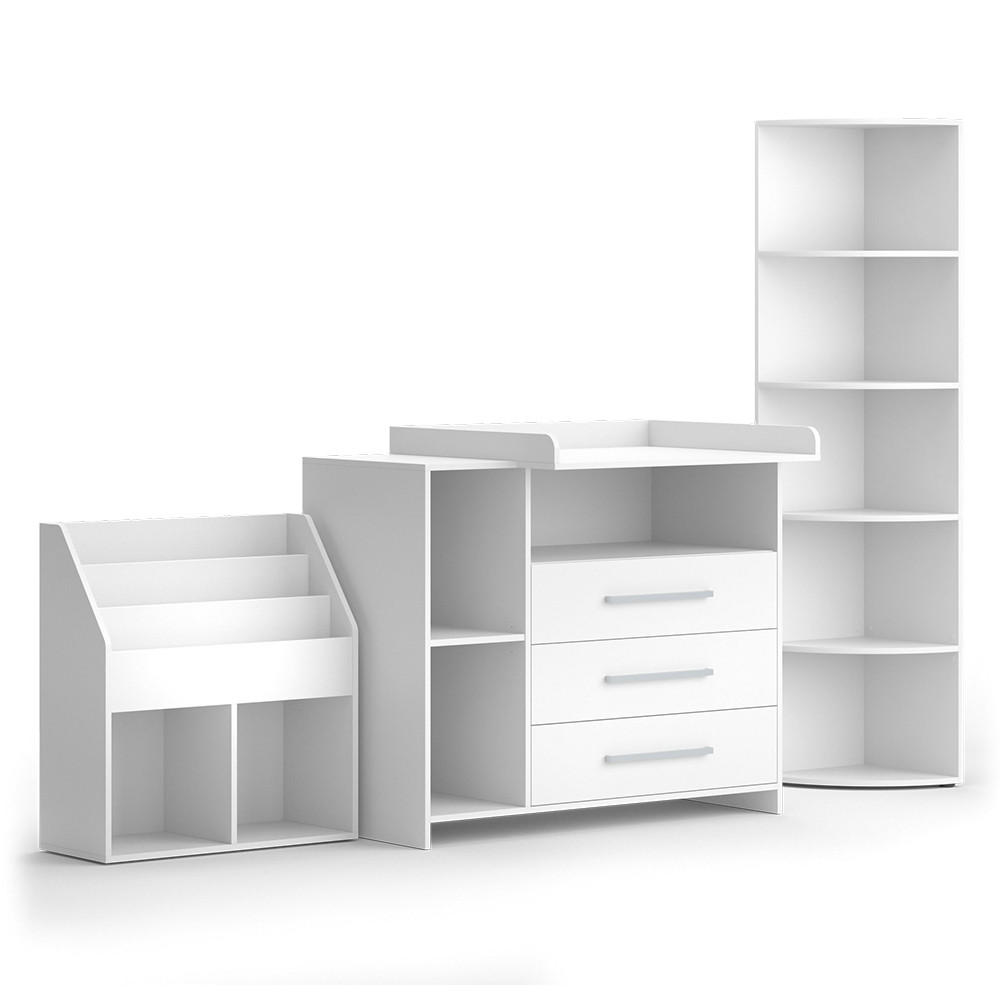 KINDERZIMMER-SET Oskar, Weiß, 3 Teile, mit Wickelkommode, Spielzeugregal und Bücherregal - Weiß, Holzwerkstoff (113/100/69.9cm) - Vicco