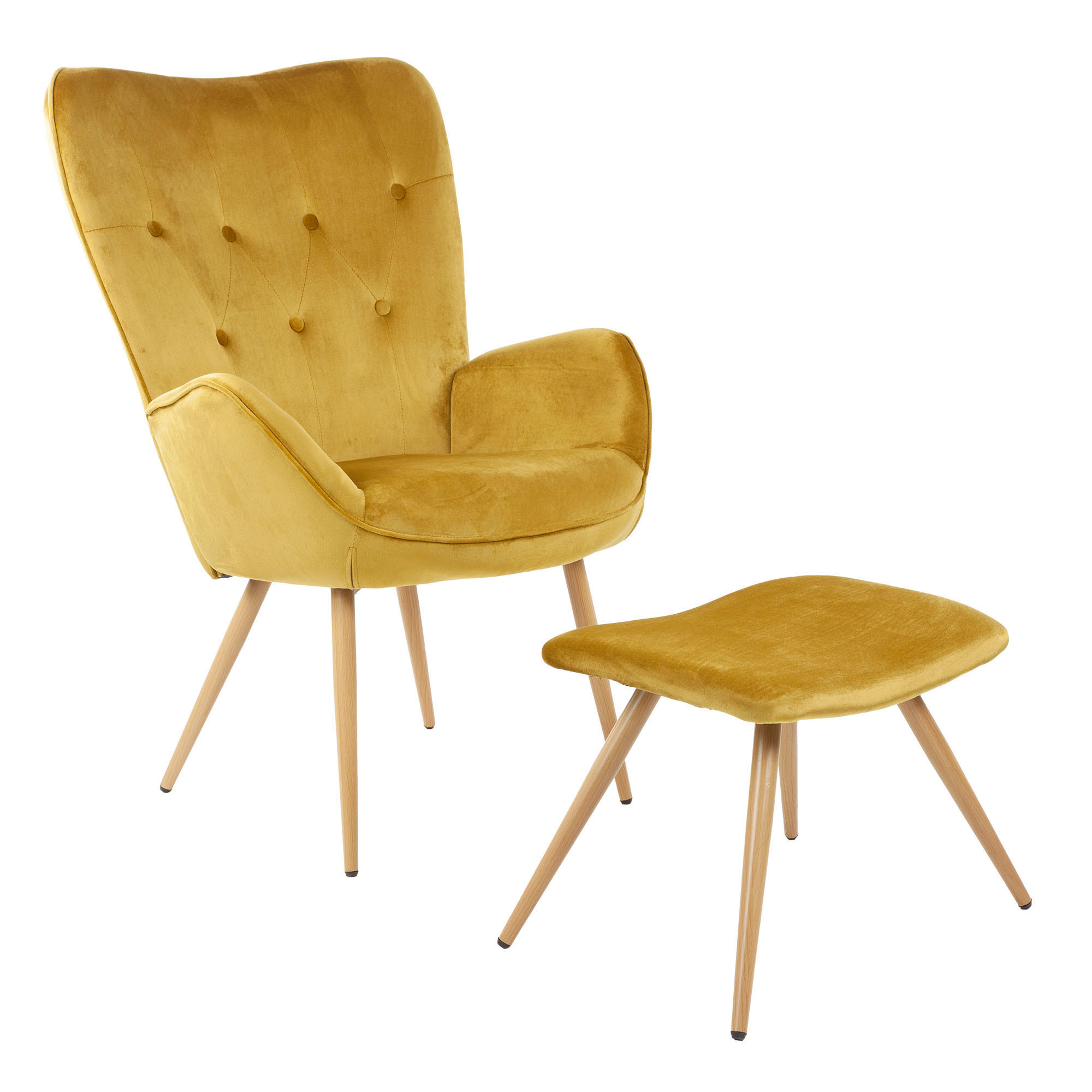 RELAXSESSELSET YORK Samt Bezug mit Hocker, Gold - Goldfarben, Textil/Metall (67/100/48cm) - Albatros