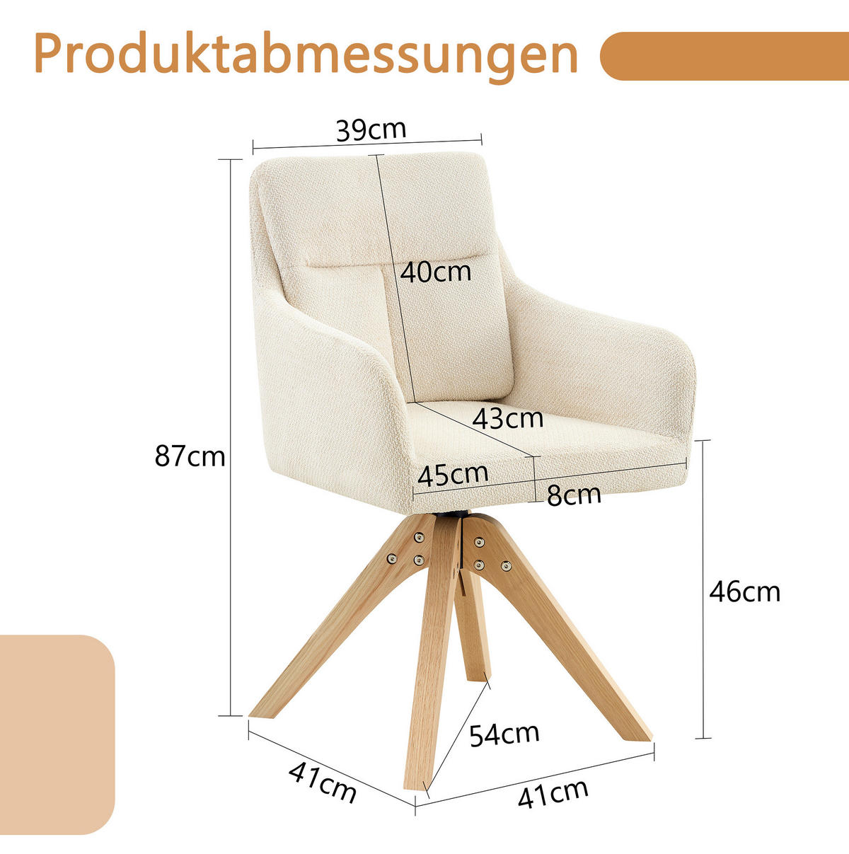 ESSZIMMERSTUHL 2er-Set mit Drehfunktion Hellbeige Massivholz - Beige, Holz (43/87/45cm) - Meubliv
