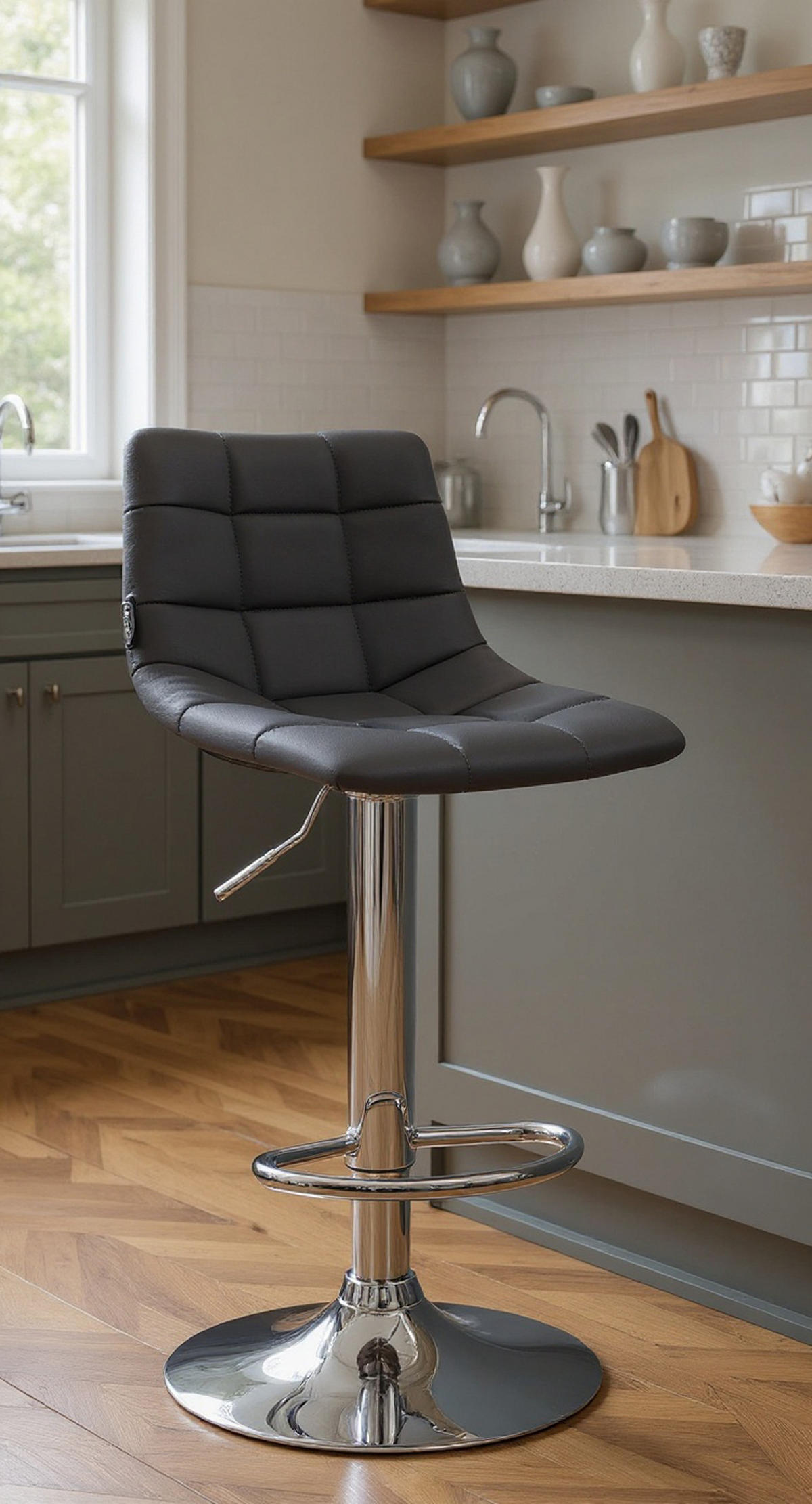 BARHOCKER James Kunstleder chrom grau - Chromfarben/Grau, Kunststoff/Metall (43/108.5/46.5cm) - TPFLiving