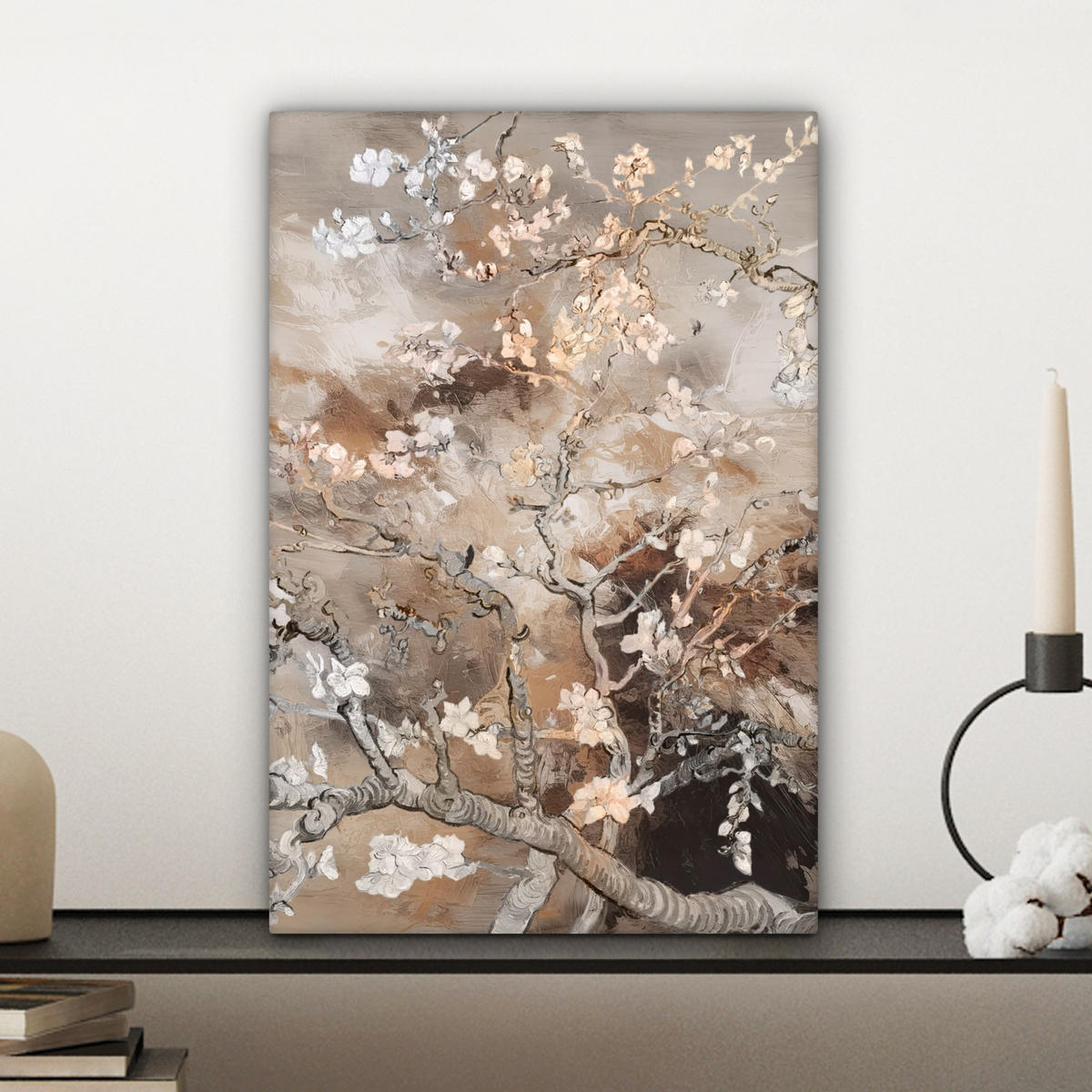 LEINWANDBILD Mandelblüte - Kunst - Van Gogh - Beige - Abstrakt Deko Wohnzimmer 20x30 cm - Braun, Textil (20/30cm) - MuchoWow