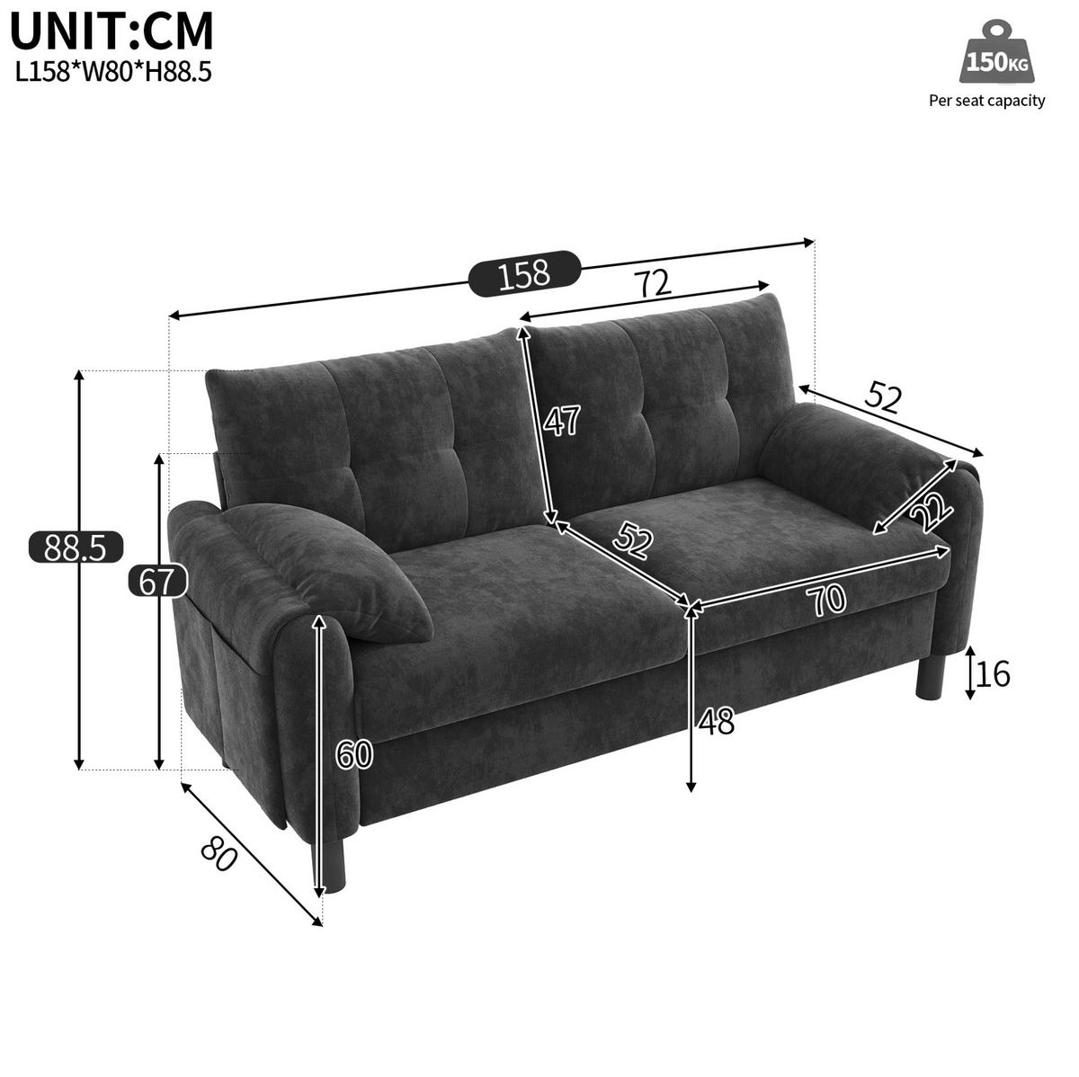 SOFA 2-Sitzer 158 x 80 x 88,5 cm Chenille Gray - Grau, Holzwerkstoff (158/88.5/80cm) - Meubliv
