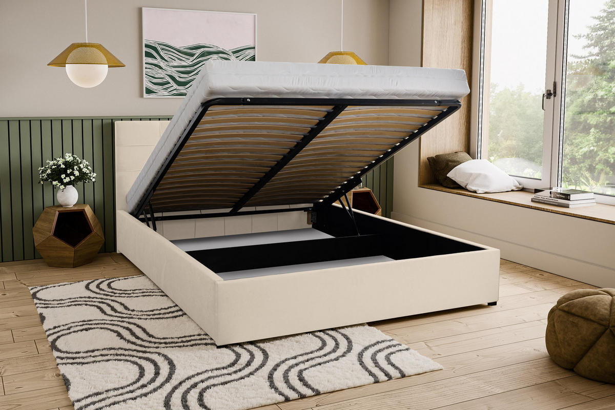 POLSTERBETT JESSA mit Kopfteil, 180 x200 cm, Doppelbett mit Bettkasten und Lattenrost aus Velourstoff, Velourstoff, Frabe: Beige - Beige, Holz/Kunststoff (180/200cm) - VENASI MÖBEL