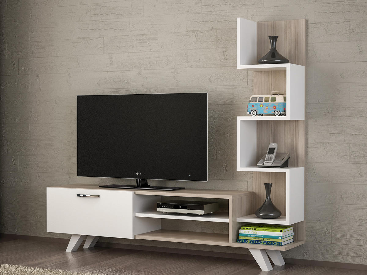 WOHNWAND Ceren Weiß Cordoba - Beige/Silberfarben, Holzwerkstoff/Kunststoff (149/131/29cm) - moebel17