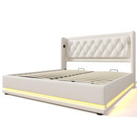 POLSTERBETT aus Kunstleder 160x200 cm in Weiß mit LED & USB-C-Ladestation - Weiß, Leder (160/200cm) - Modfu