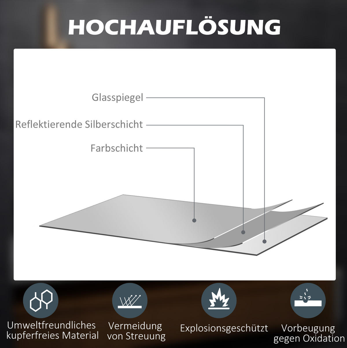 WANDSPIEGEL 80/3,8/60 cm weiß aus Eisen mit LED, Touch und Antibeschlag - Weiß, Metall (3.8/60/80cm) - OKWISH