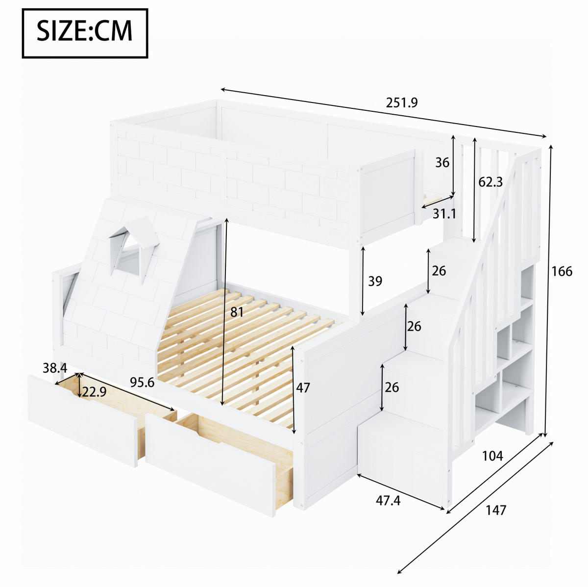 ETAGENBETT Weiß 90 x 200/140/200 cm mit Stauraum und Schubladen - Weiß, Holz (140/200cm) - MIVRAY