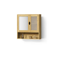 KOPALNIŠKA OMARICA Z OGLEDALOM Mincio, Bambus, 56 x 58 cm z 2 vrati - naravne barve, leseni material (56/58/13cm) - Livinity®
