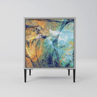 SIDEBOARD ABSTRACT THOUGHTS, Grau, 57,5x42x72,5 cm, Schwarze Metallfüße - Multicolor/Schwarz, Holzwerkstoff/Metall (57.5/72.5/42cm) - SpaceRebels
