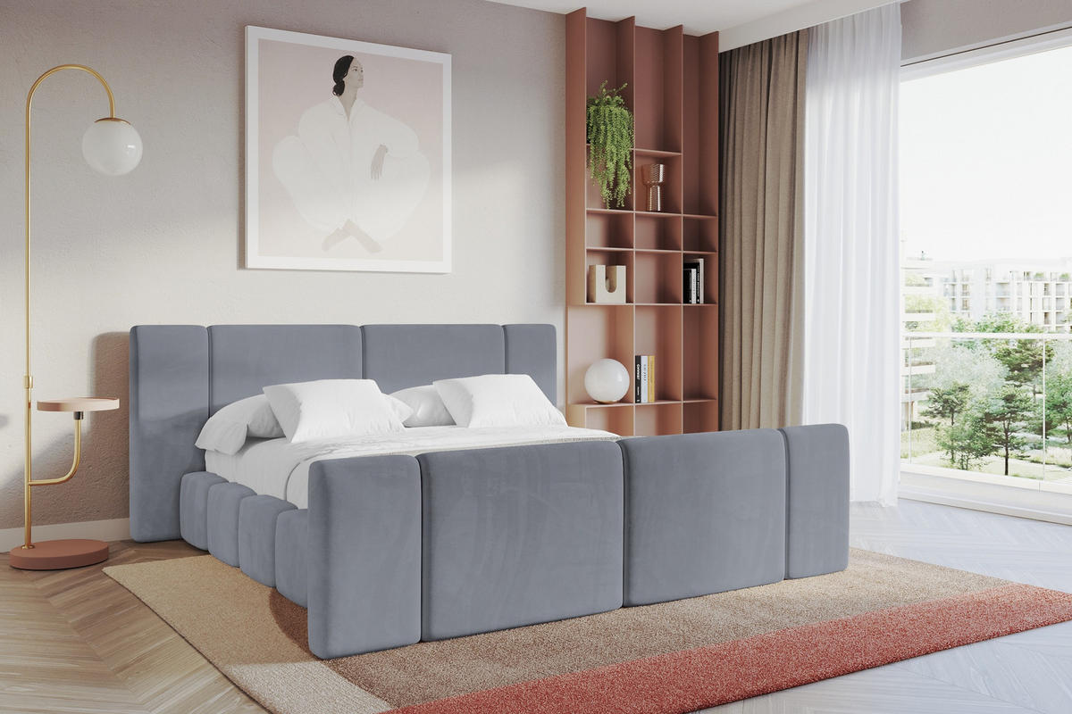 POLSTERBETT mit Bettkasten, Fußteil und Lattenrost, Bett mit Matratze H3/H4 - NILO-Z 180x200 Grau - Grau, Holzwerkstoff/Textil (180/200cm) - ALTDECOR