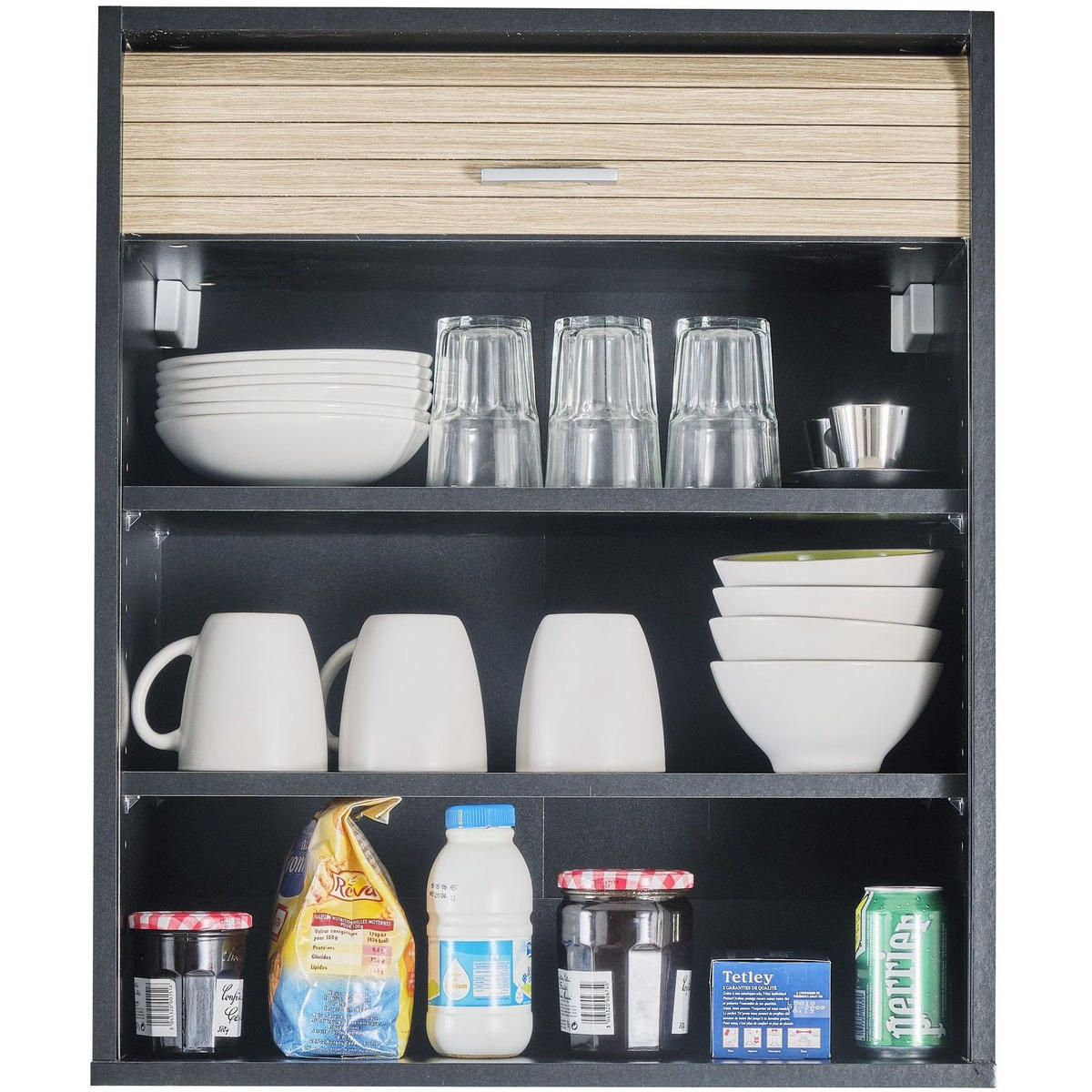 KÜCHENOBERSCHRANK mit Rolladentür 35/60/72cm - Schwarz, Holzwerkstoff (60/72/35cm) - Simmob