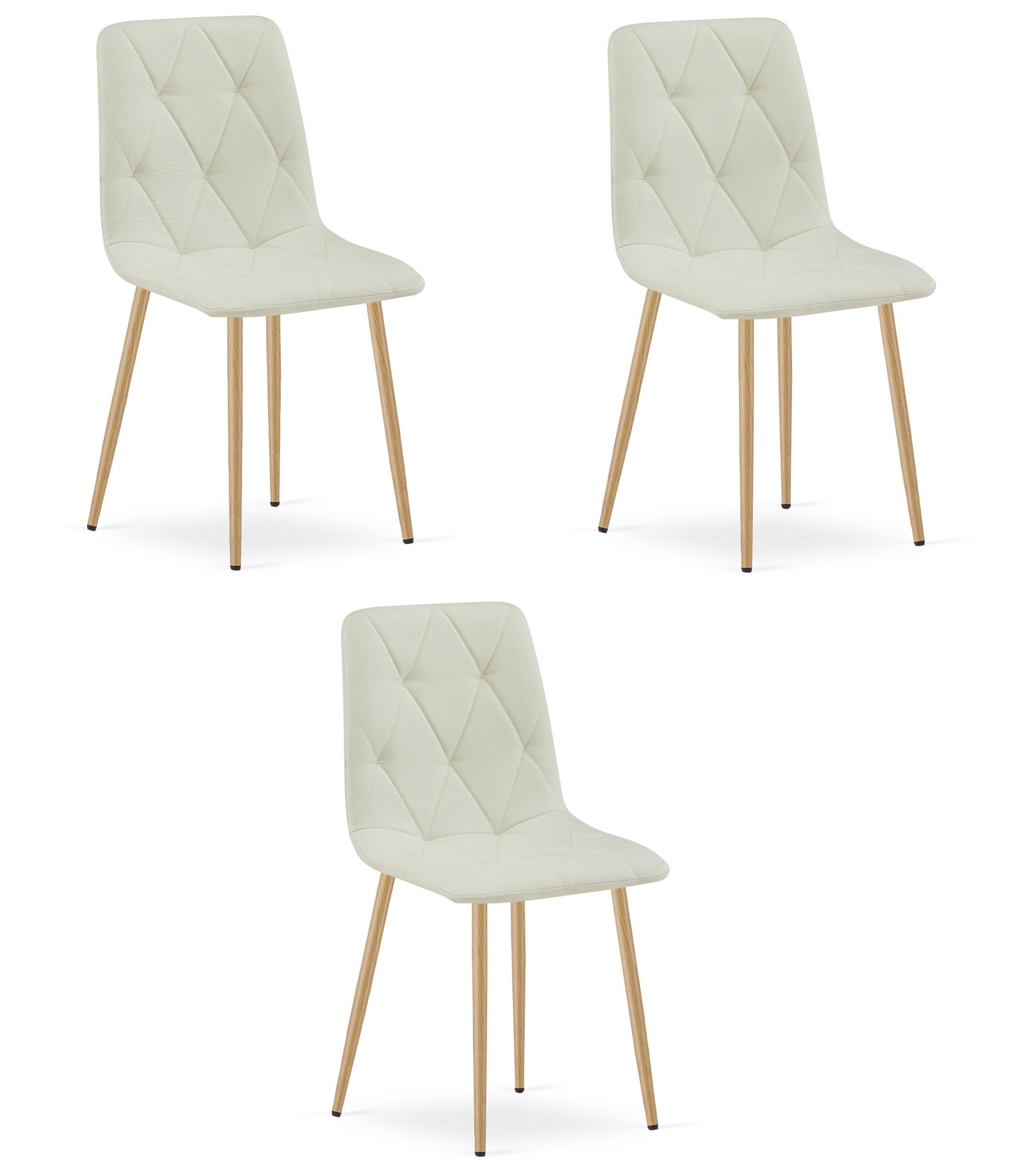 ESSZIMMERSTUHL 3-er Set TYRA beiger Sitz, Beine in Holzfarbe - Eichefarben/Beige, Textil (44.5/87/54.5cm) - Valora