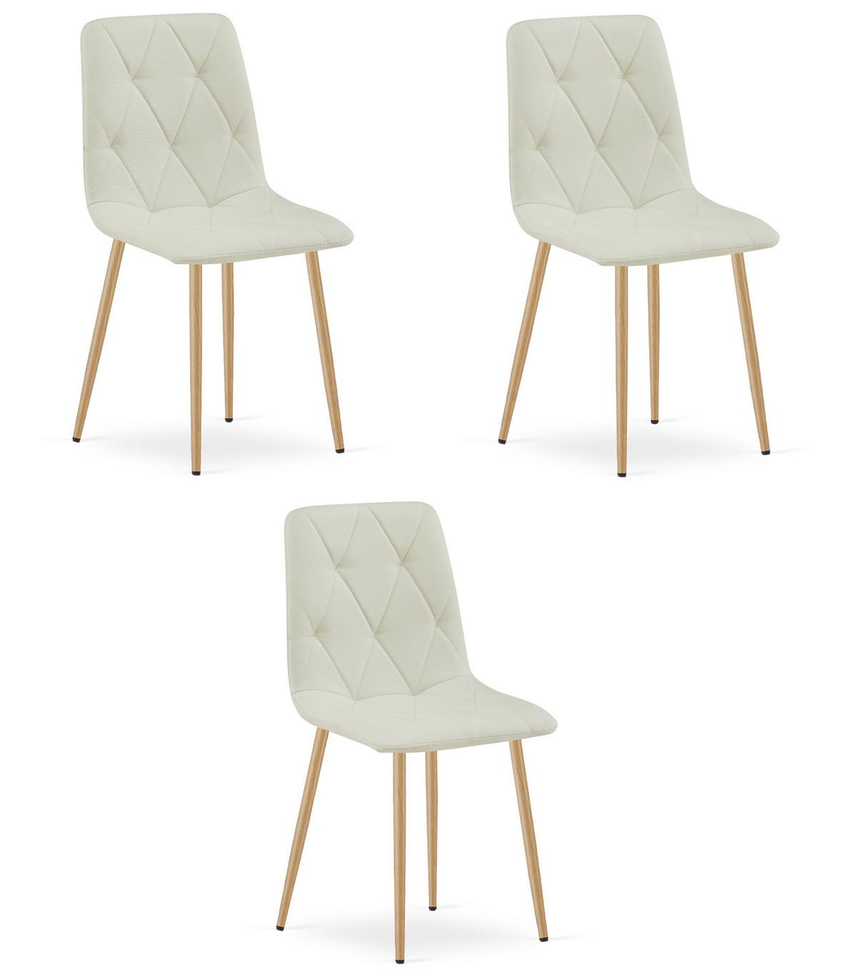 ESSZIMMERSTUHL 3-er Set TYRA beiger Sitz, Beine in Holzfarbe - Eichefarben/Beige, Textil (44.5/87/54.5cm) - Valora