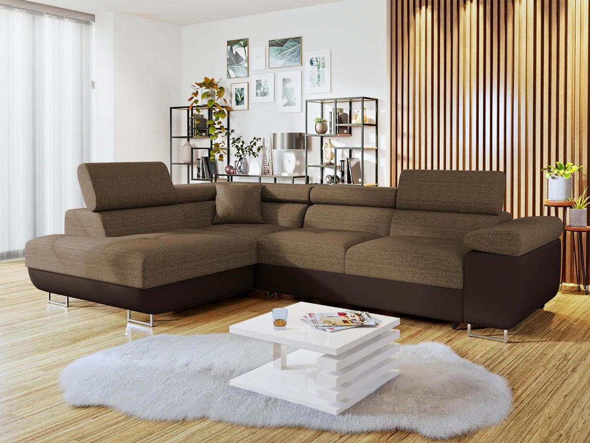 ECKSOFA Torezio, Seite: Links - Braun, Holz/Textil (274/203cm) - MIRJAN24