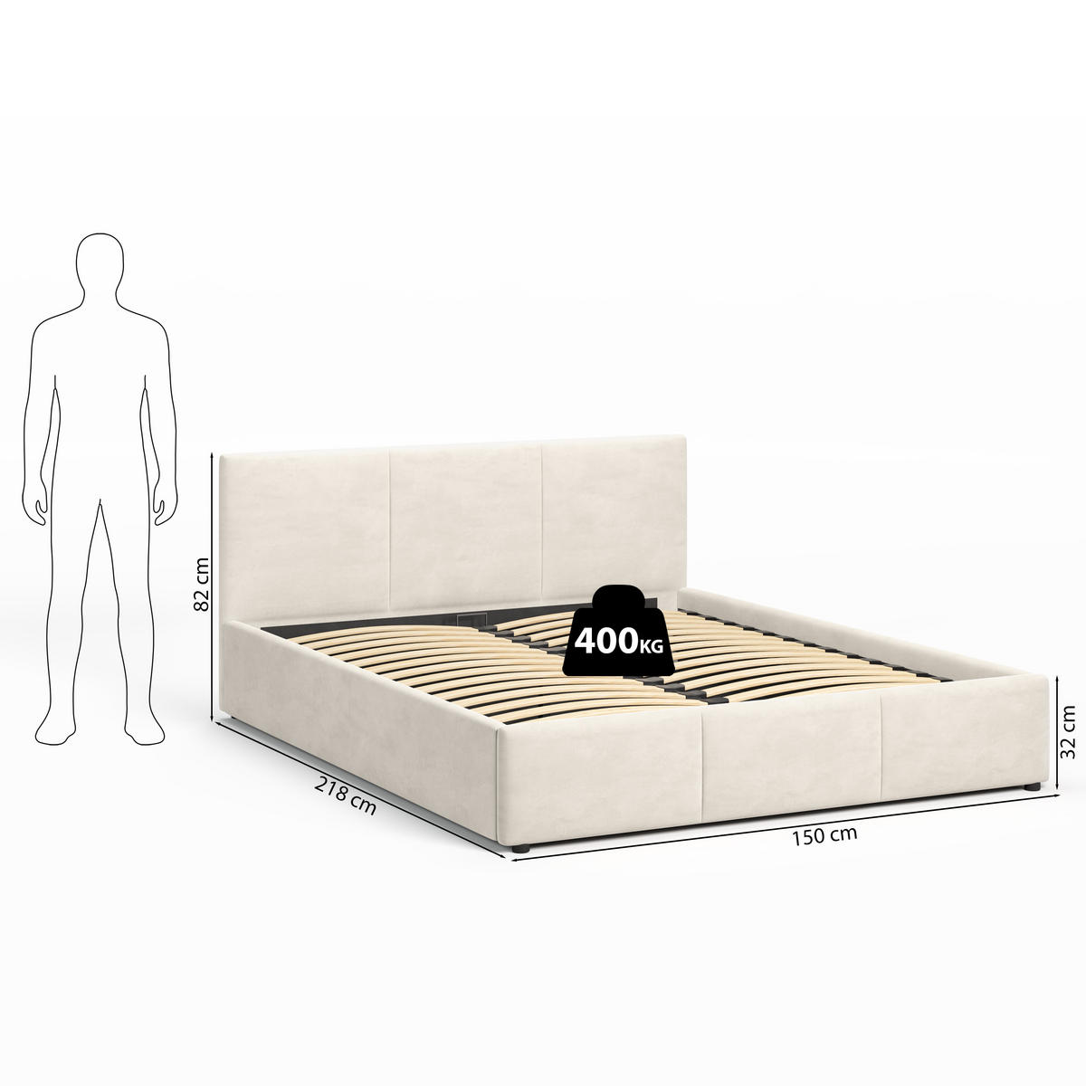 POLSTERBETT 160×200 cm mit Bettkasten und Lattenrost Nela HLR-1 Beige Velours - Beige, Holz/Textil (160/200cm) - Jana