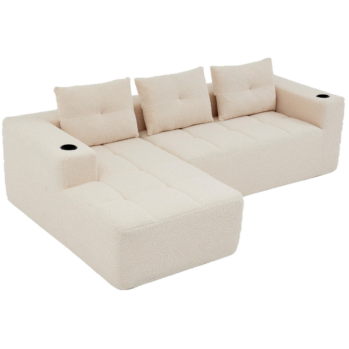 ECKSOFA 258 cm mit Becherhaltern, tiefer Sitzfläche und Polyesterbezug, Beige - Beige, Textil (258/163cm) - Redom