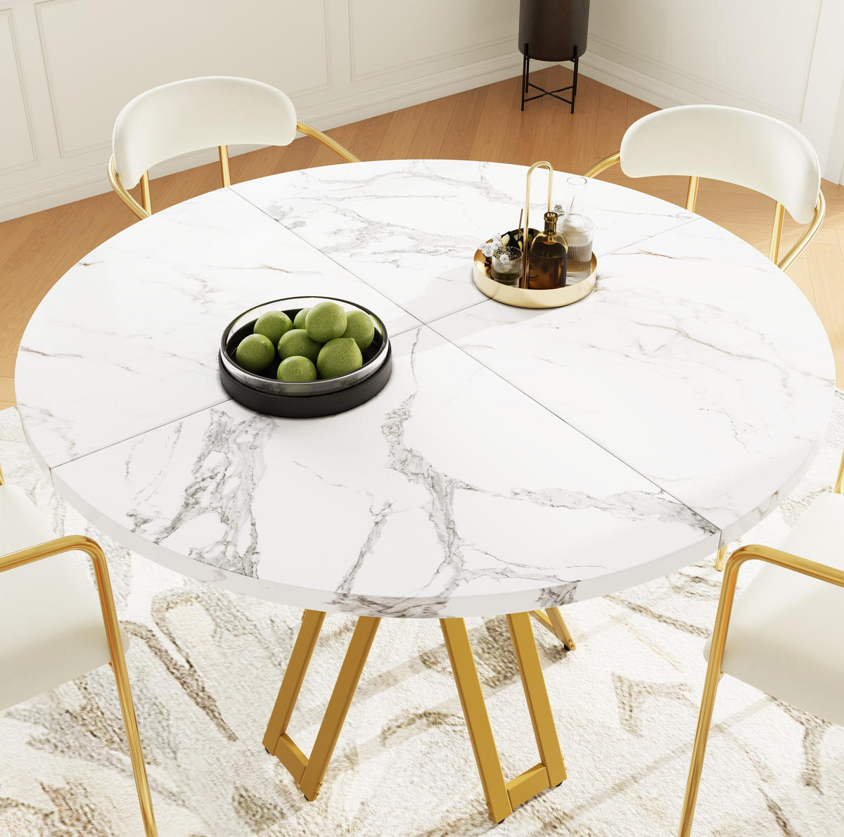 ESSTISCH 100/100/76 cm Gold/Weiß aus MDF und Metall mit verstellbaren Füßen - Weiß, Holzwerkstoff (100/100/76cm) - OKMYHOME