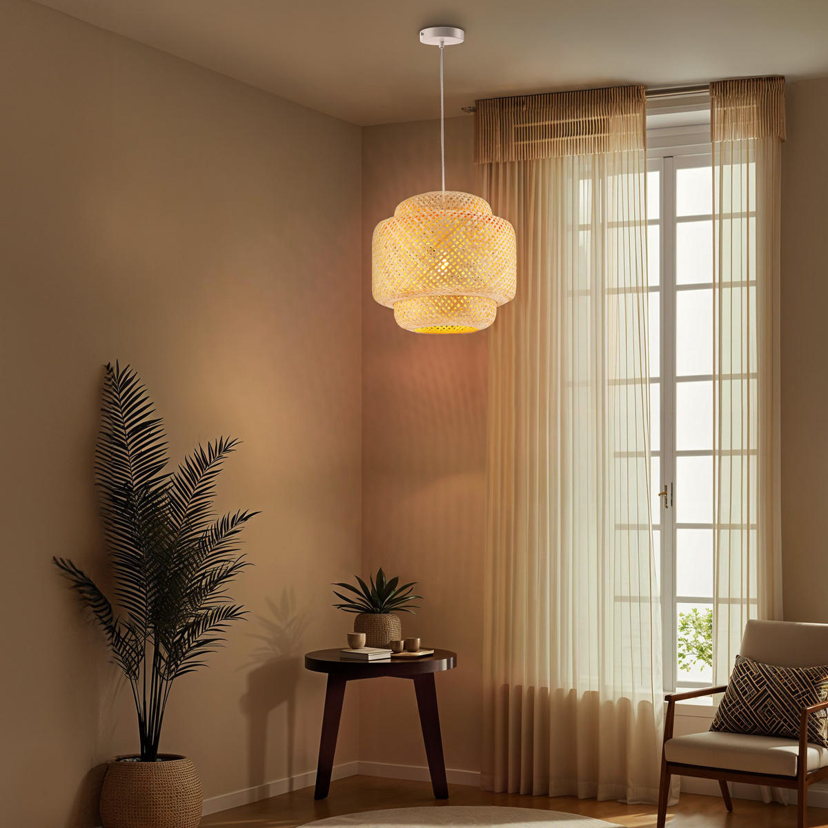 DECKENLEUCHTE Lignea Lux Aus Bambus,40 x 39 cm ,braun - Braun, Holz (40/40/39cm) - tectake