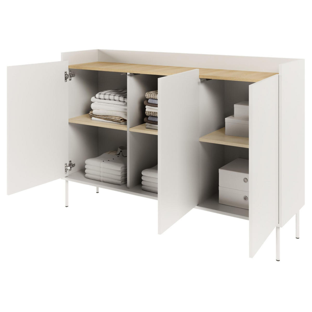 SIDEBOARD Tovi Weiß / Holzoptik Eiche 140 cm - Weiß, Holzwerkstoff/Metall (139.8/95.5/36.4cm) - Selsey