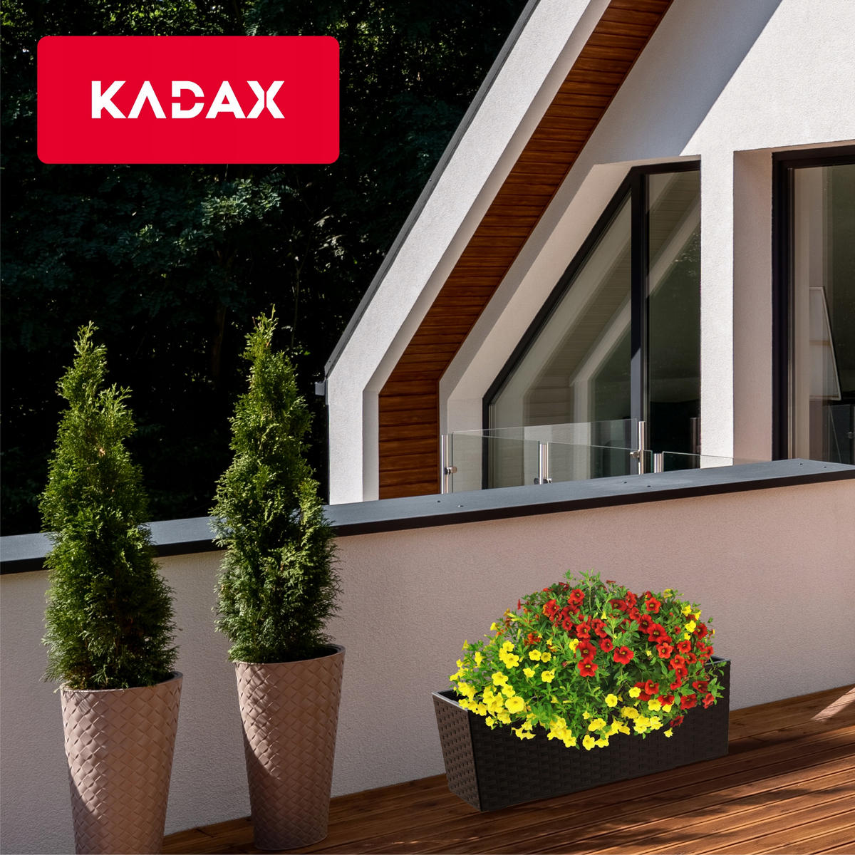 BLUMENKASTEN mit Einsatz 56 cm, Mokka - Mokka, Kunststoff - KADAX
