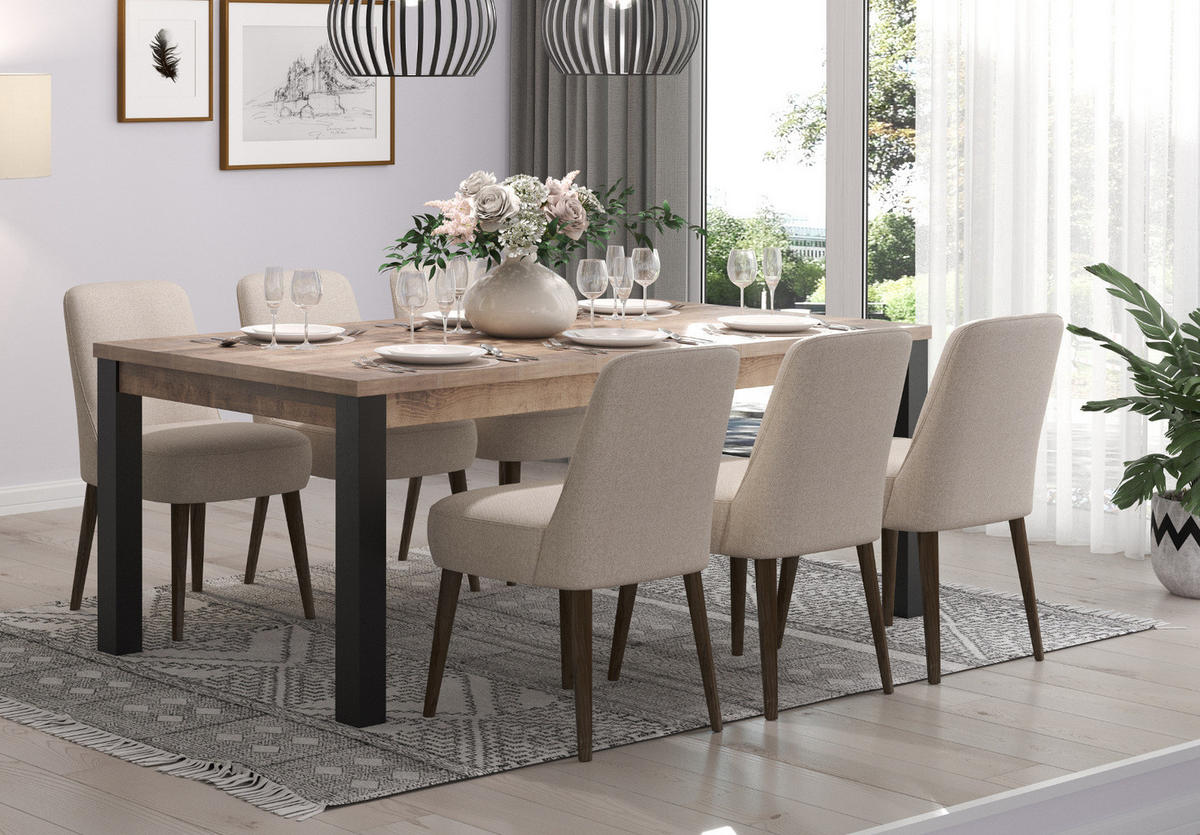 ESSTISCH Eiche Tabak, schwarz Küchentisch 200 x 90 cm - Eichefarben/Schwarz, Holzwerkstoff (100/200/77cm) - Top.Furn