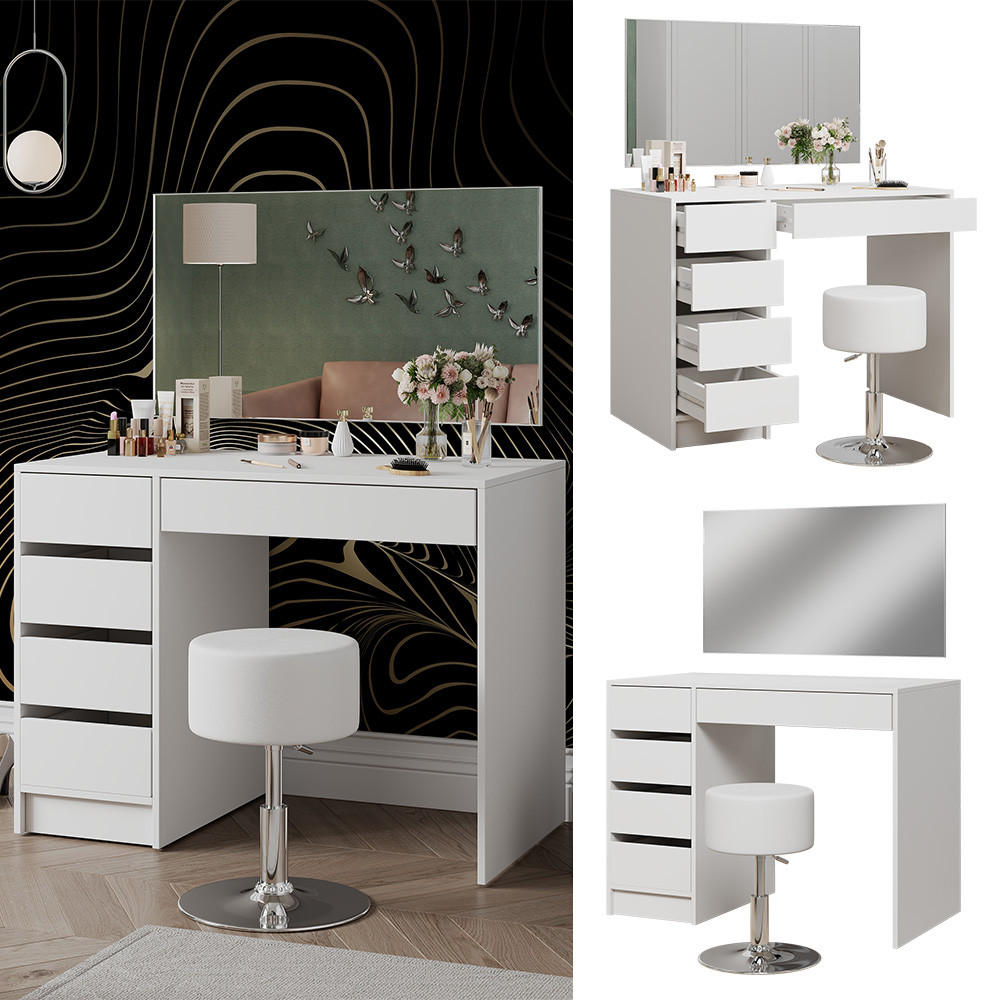 SCHMINKTISCH Thalia Weiß 100 cm mit Hocker - Weiß, Holzwerkstoff (100/75.5/50cm) - Vicco