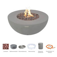 FEUERTISCH Roca Gasfeuerstelle aus GF-Beton - 4-tlg. Set inkl. Glasumrandung, Brennerabdeckung und Gasflaschen-Abdeckung - Hellgrau, Naturmaterialien (87/37/87cm) - Elementi