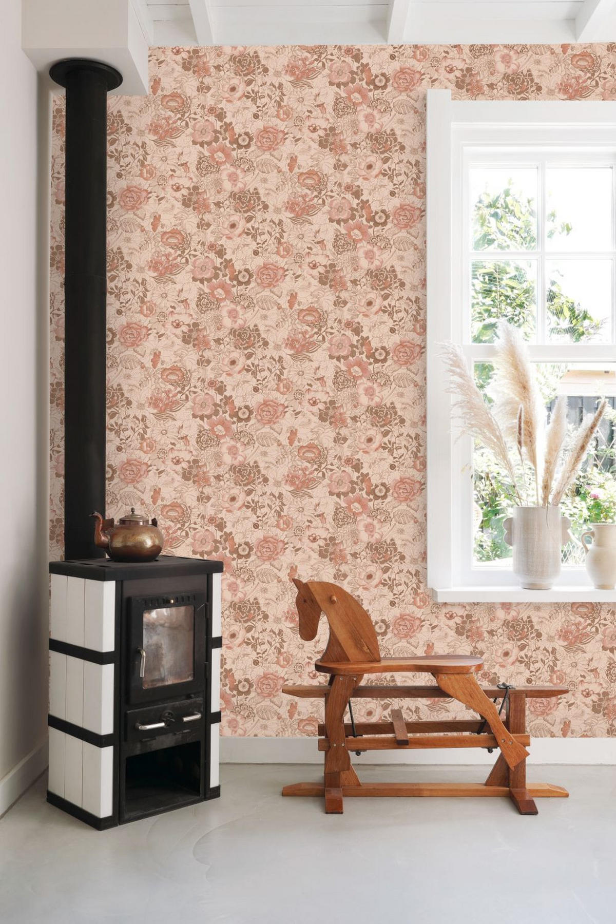 TAPETE Blumenmuster 53 cm x 10.05 m - Terracotta, Papier (53/1000cm) - ESTAhome
