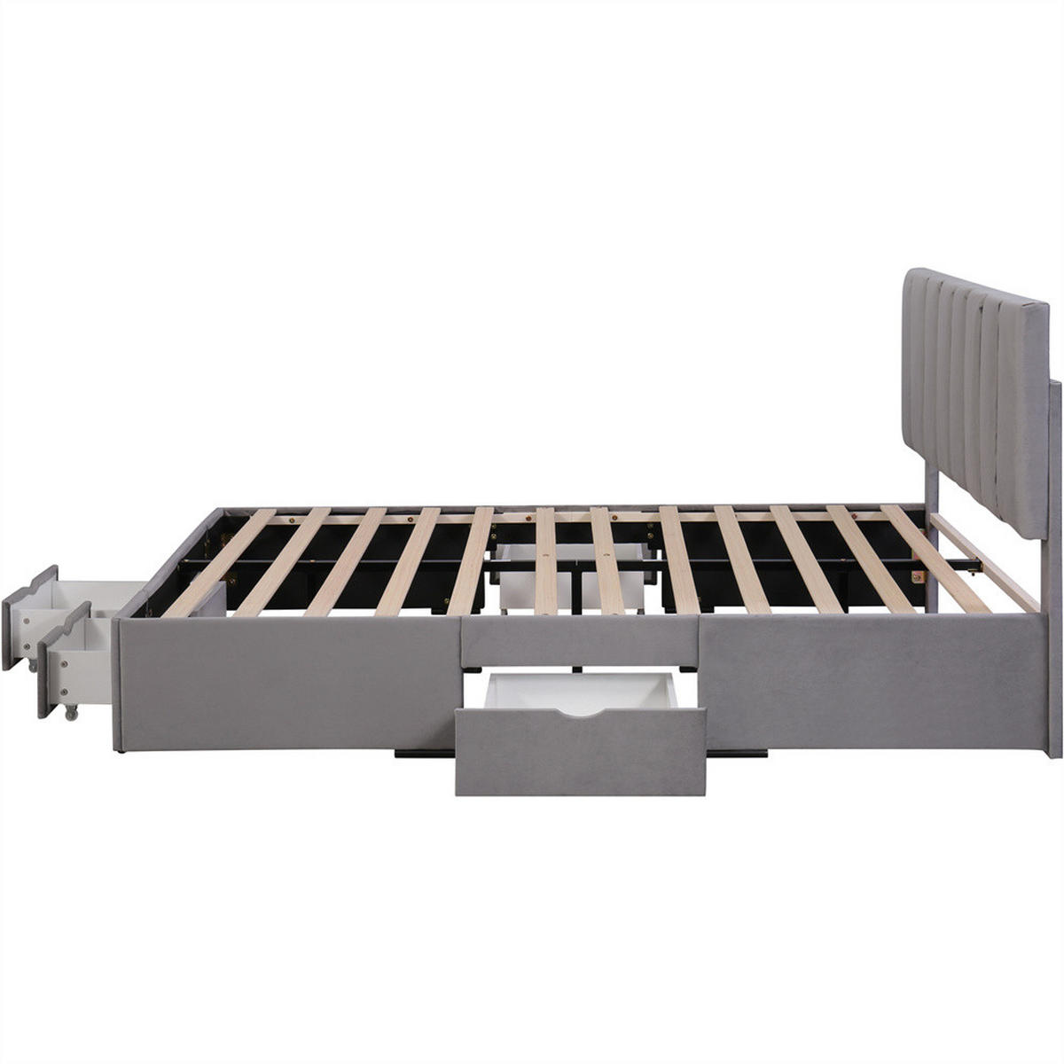 POLSTERBETT 160/200 cm in Samt - Grau, Holz/Textil (160/200cm) - KOMHTOM