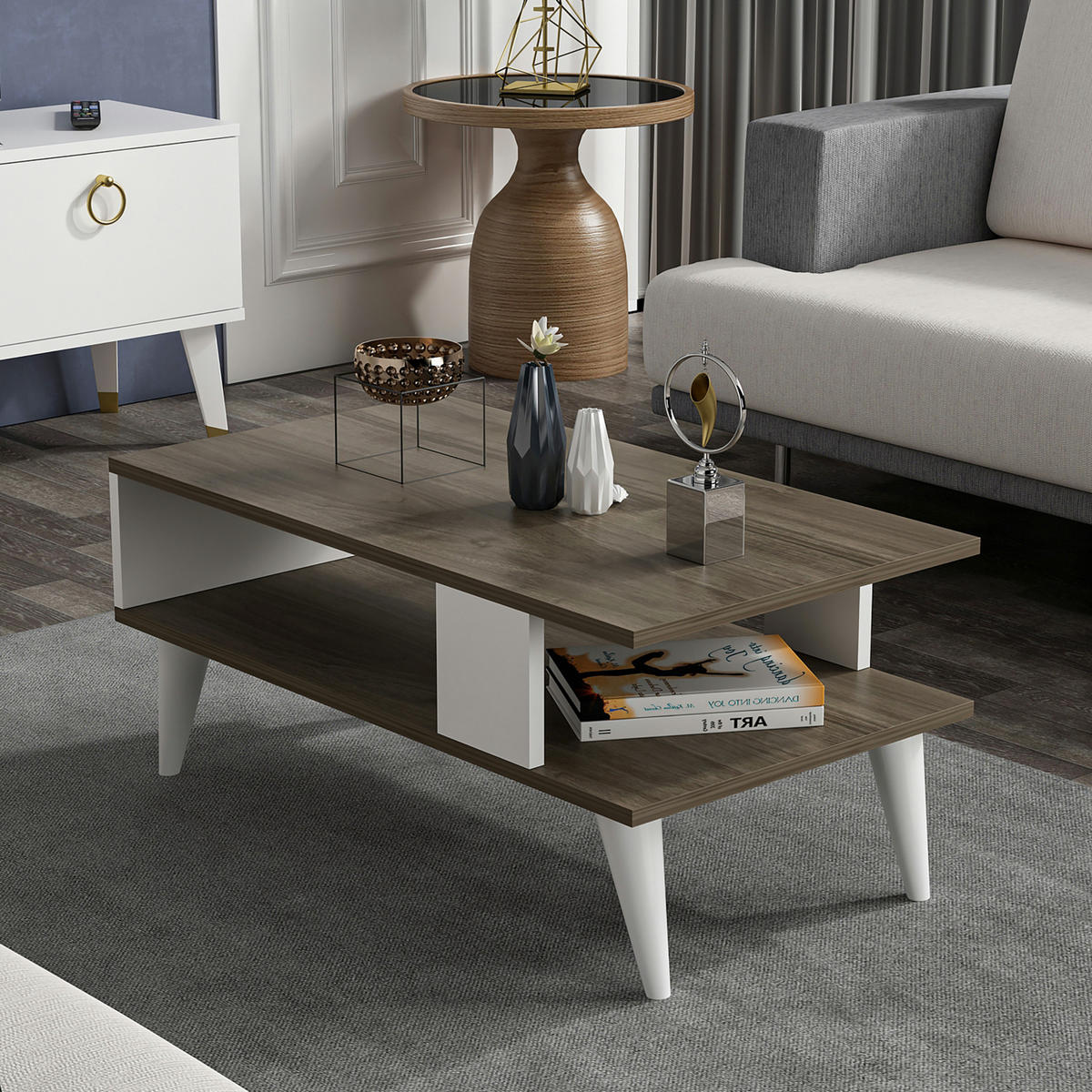 COUCHTISCH Lycksele 90/45/40 - Walnussfarben, Holzwerkstoff/Kunststoff (45/90/40cm) - [en.casa]