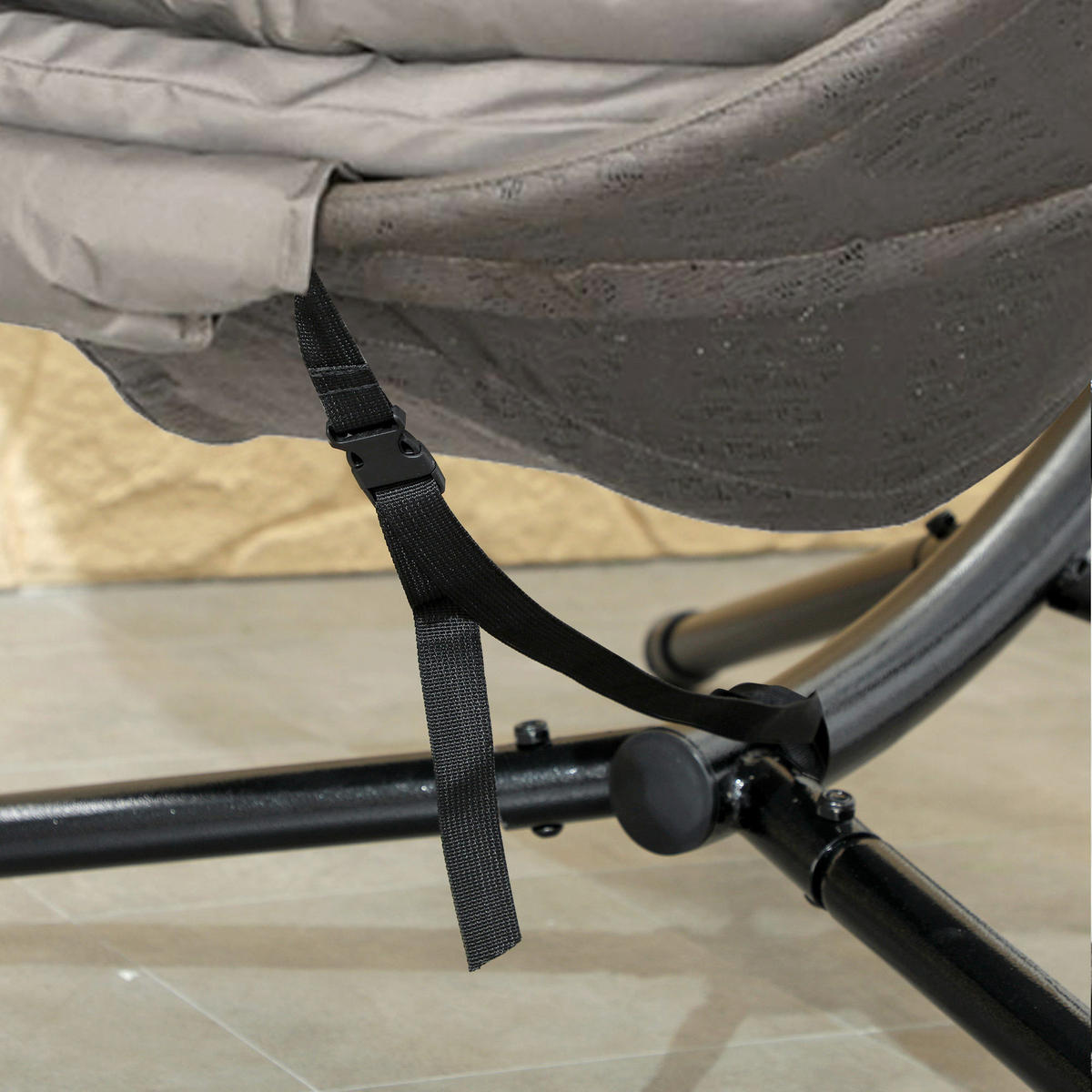 HÄNGESESSEL DE-06965 Boho-Stil, klappbar, Sand/Schwarz - Sandfarben, Textil/Metall (116/172/125cm) - ComfortXL