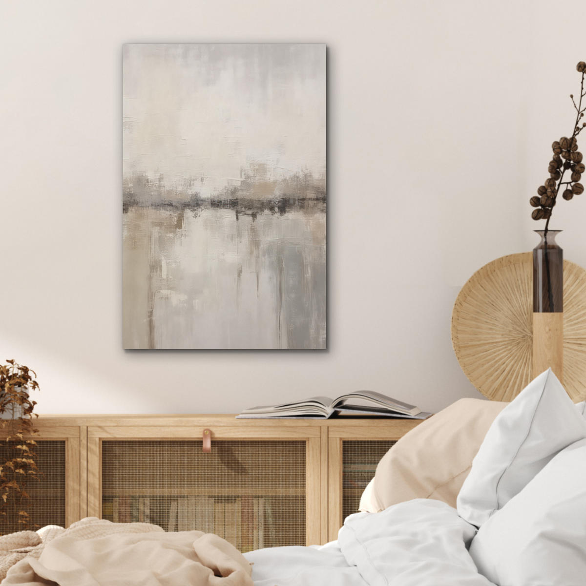 AKUSTIKBILD Moderne Kunst - Abstrakt - Beige Kunstdruck Schlafzimmer 50x70 cm - Beige, Kunststoff (50/70/0.9cm) - MuchoWow