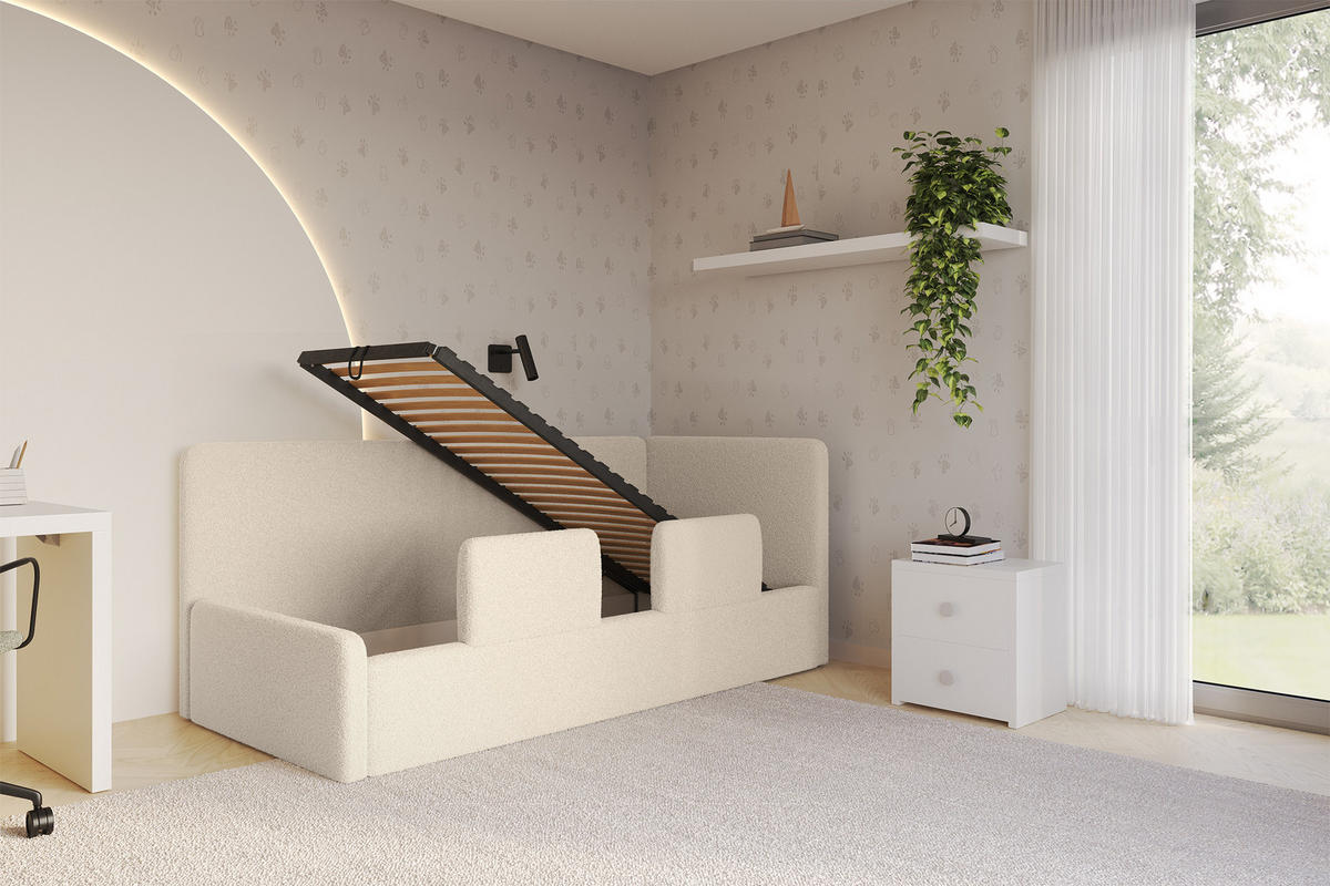 EINZELLBETT Jugendbett mit Bettkasten, Links - NORY 80x200 Dunkelbeige - Cappuccino, Holzwerkstoff/Textil (80/200cm) - ALTDECOR