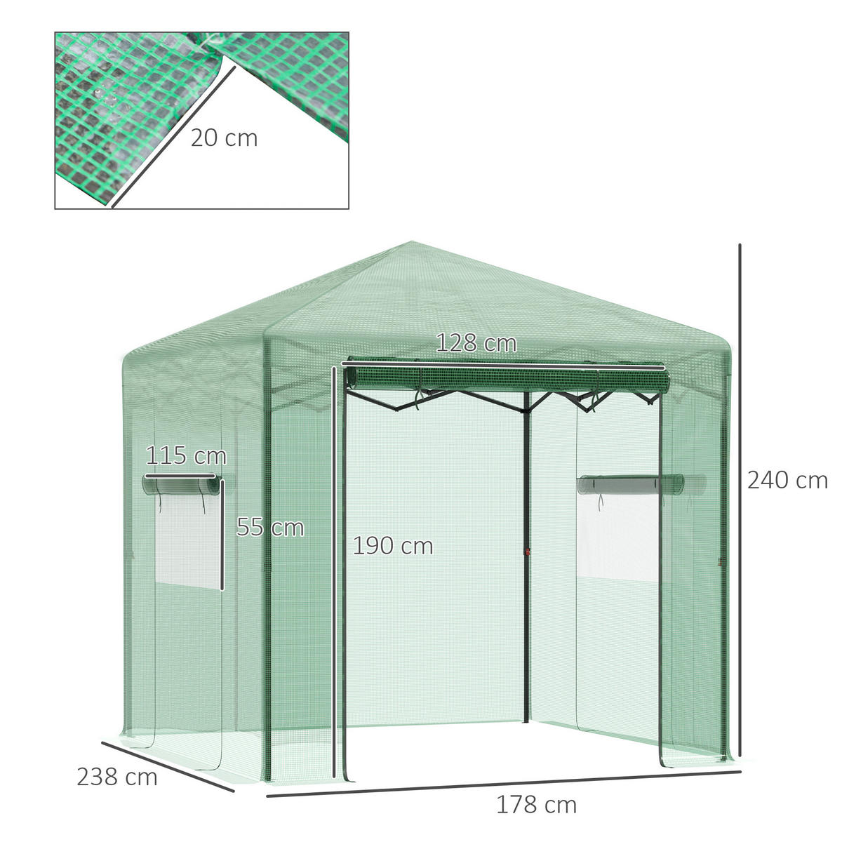 GEWÄCHSHAUS Treibhaus Tomatenhaus Frühbeet mit Tür und Fenster, Stahl, PE, Dunkelgrün - Grün, Kunststoff/Metall (178/240/238cm) - Outsunny