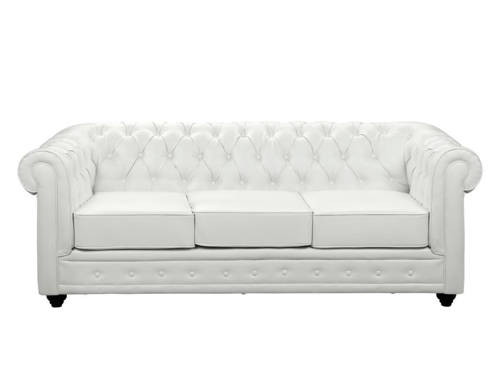 SOFA 3-Sitzer - Kunstleder - Weiß - CHESTERFIELD - Weiß, Leder (88/72/205cm) - Vente-Unique