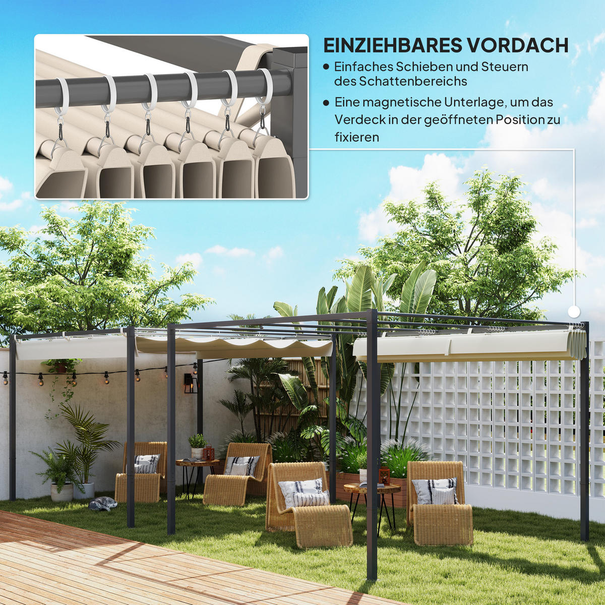 PERGOLA ca. 3x3m - Beige, Metall (297/221/298cm) - Outsunny