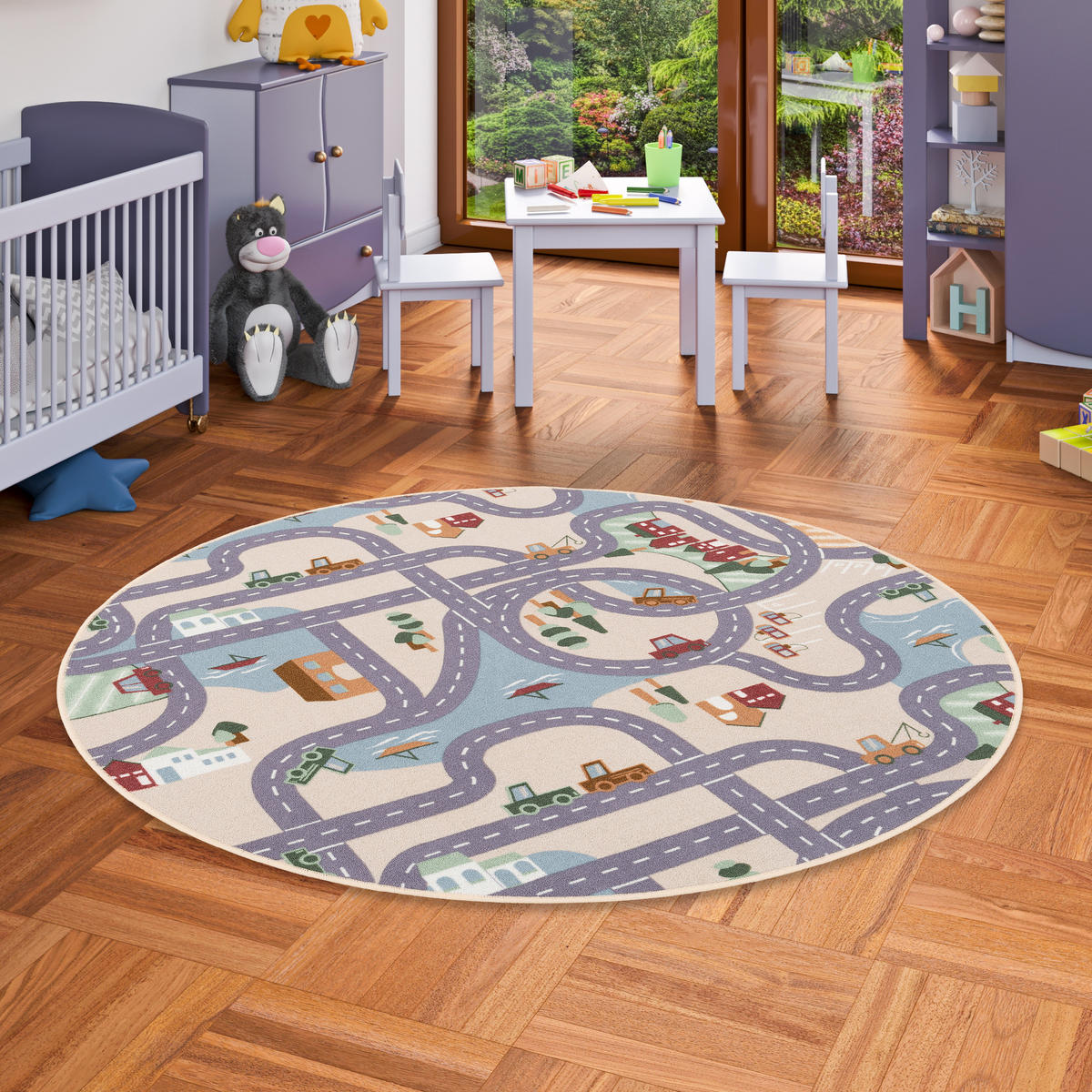 KINDER SPIEL STRASSENTEPPICH FUN TOWN RUND - Beige, Textil (133/133cm) - Snapstyle