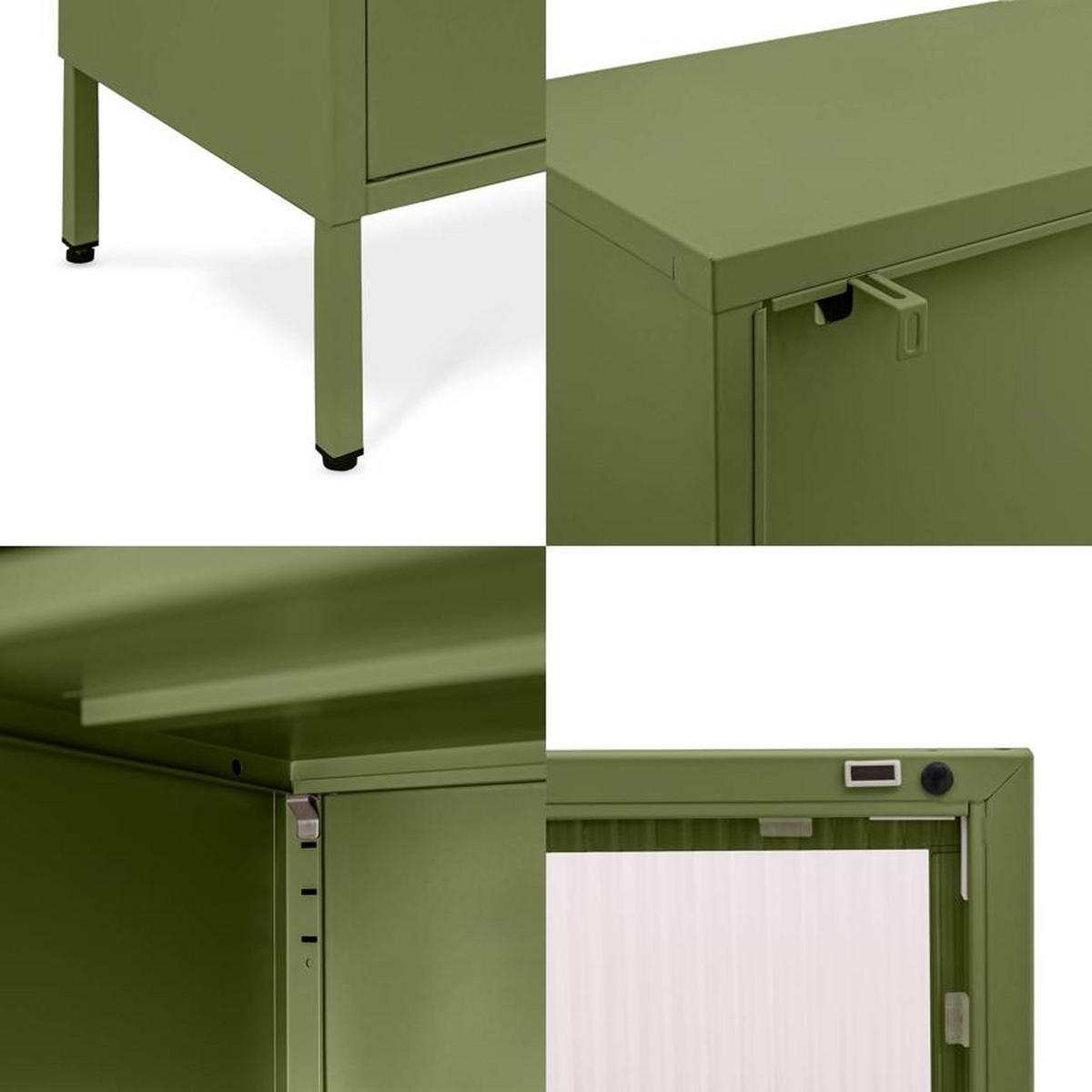 TV-LOWBOARD Industrielles aus olivgrünem Metall, 160 cm, 2 Türen aus geriffeltem Glas - COME - Grün, Metall (160/60/40cm) - Sicaan