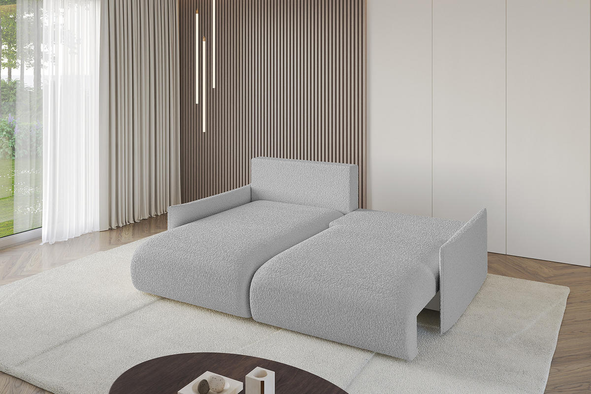 ECKSOFA mit Schlaffunktion und Bettkasten ONESK-L -v1 208x165x40 Hellgrau Bouclé - Hellgrau, Holzwerkstoff/Kunststoff (208/165cm) - ALTDECOR