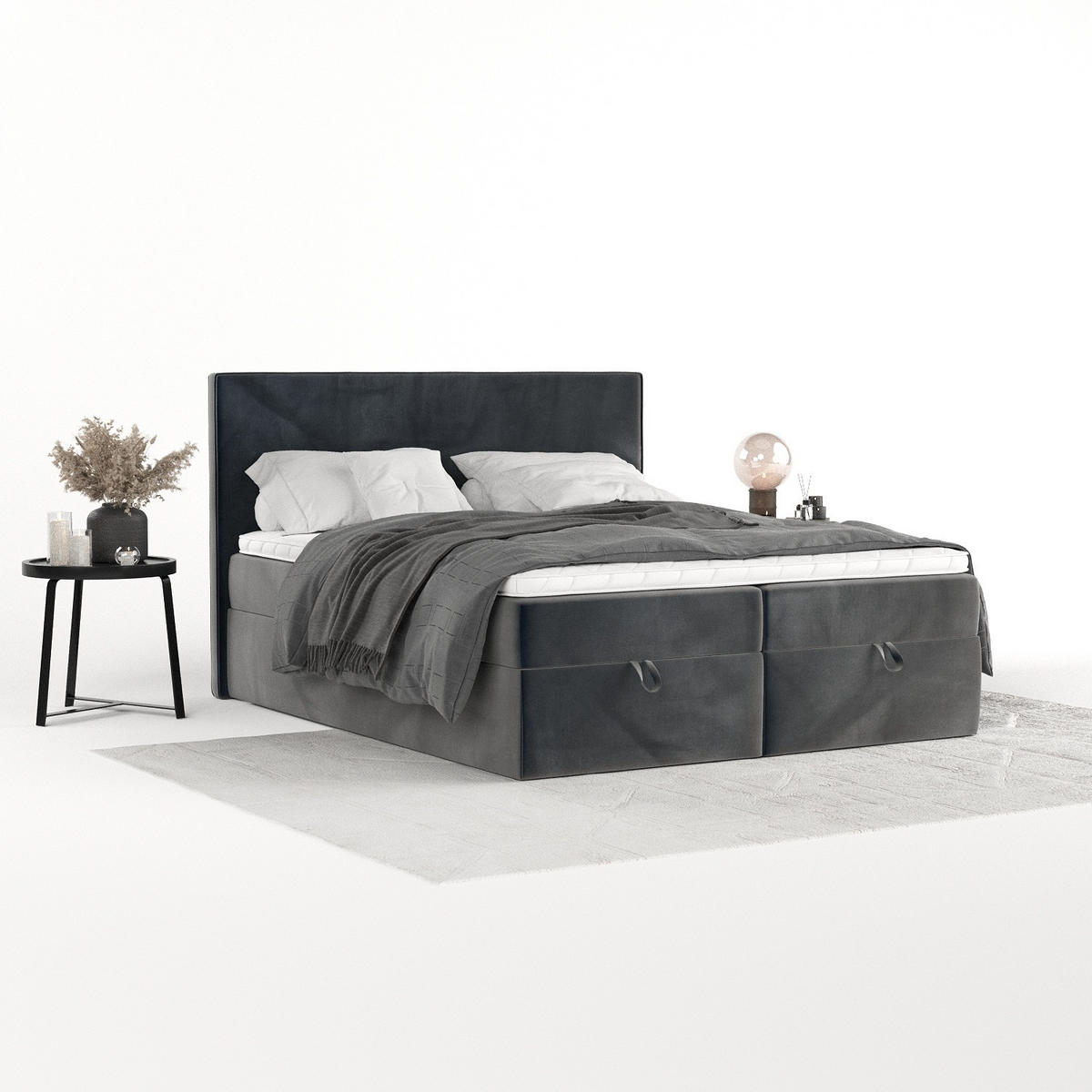 BOXBETT Velma 180/200 cm Anthrazit im Paros Stoff - Anthrazit/Schwarz, Holz/Holzwerkstoff (180/200cm) - AltaBeds