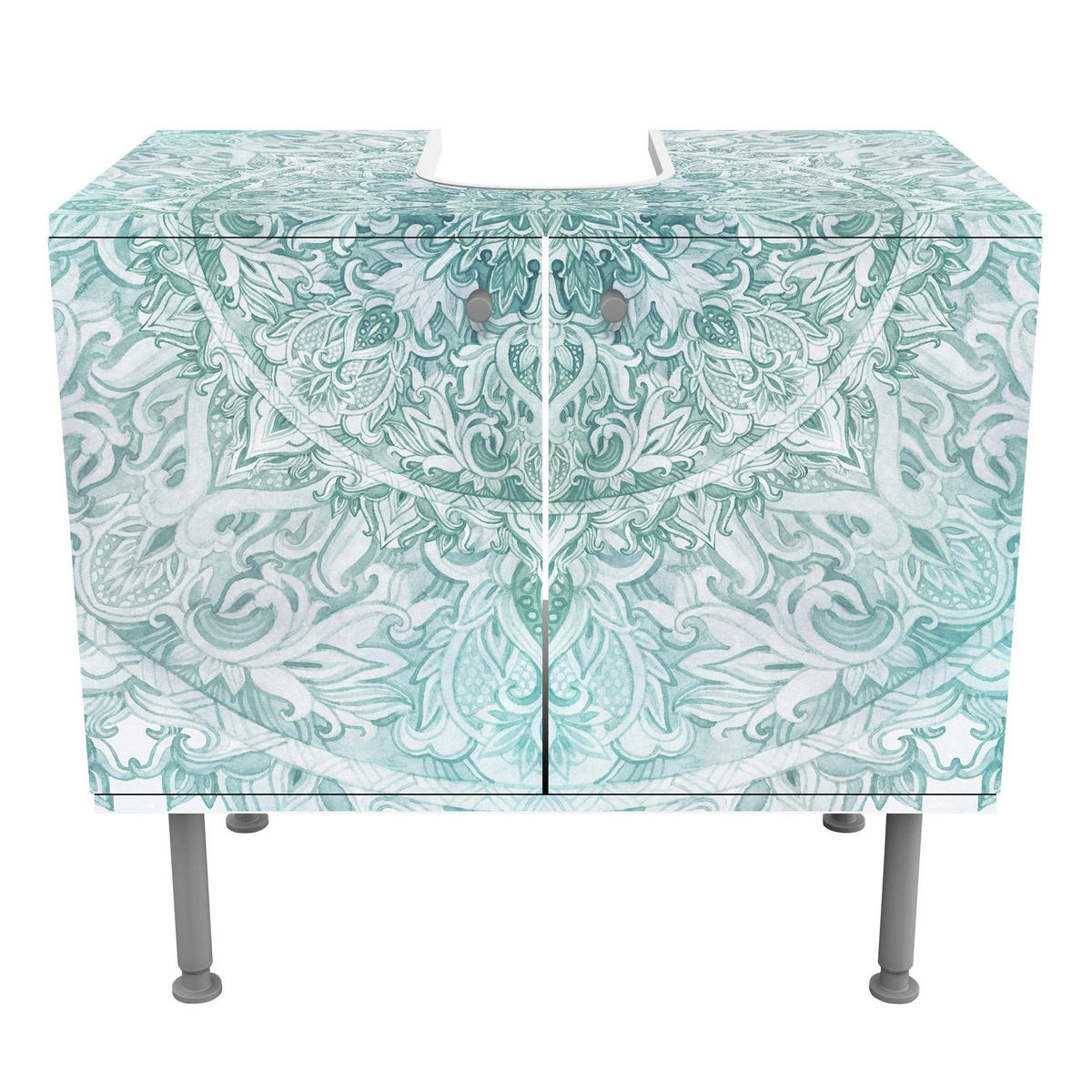 WASCHBECKENUNTERSCHRANK Mandala Aquarell Ornament Muster türkis 60/55/35 cm - Türkis, Holzwerkstoff (60/55/35cm) - Bilderwelten