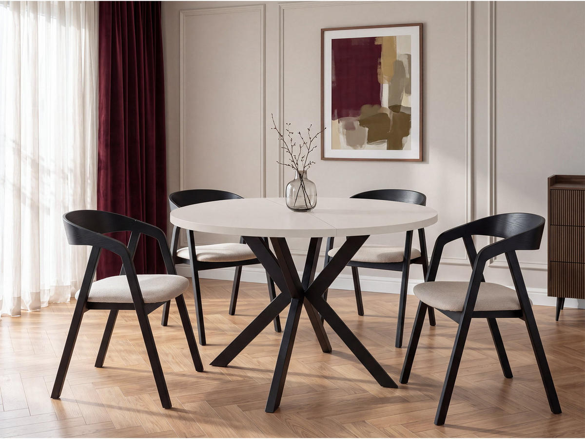 ESSTISCH Valeo runder ausziehbarer, Kaschmir Beige Grau 100-180/100/76 cm - Kaschmir/Beige, Holzwerkstoff/Metall (100/180/76cm) - WFL GROUP