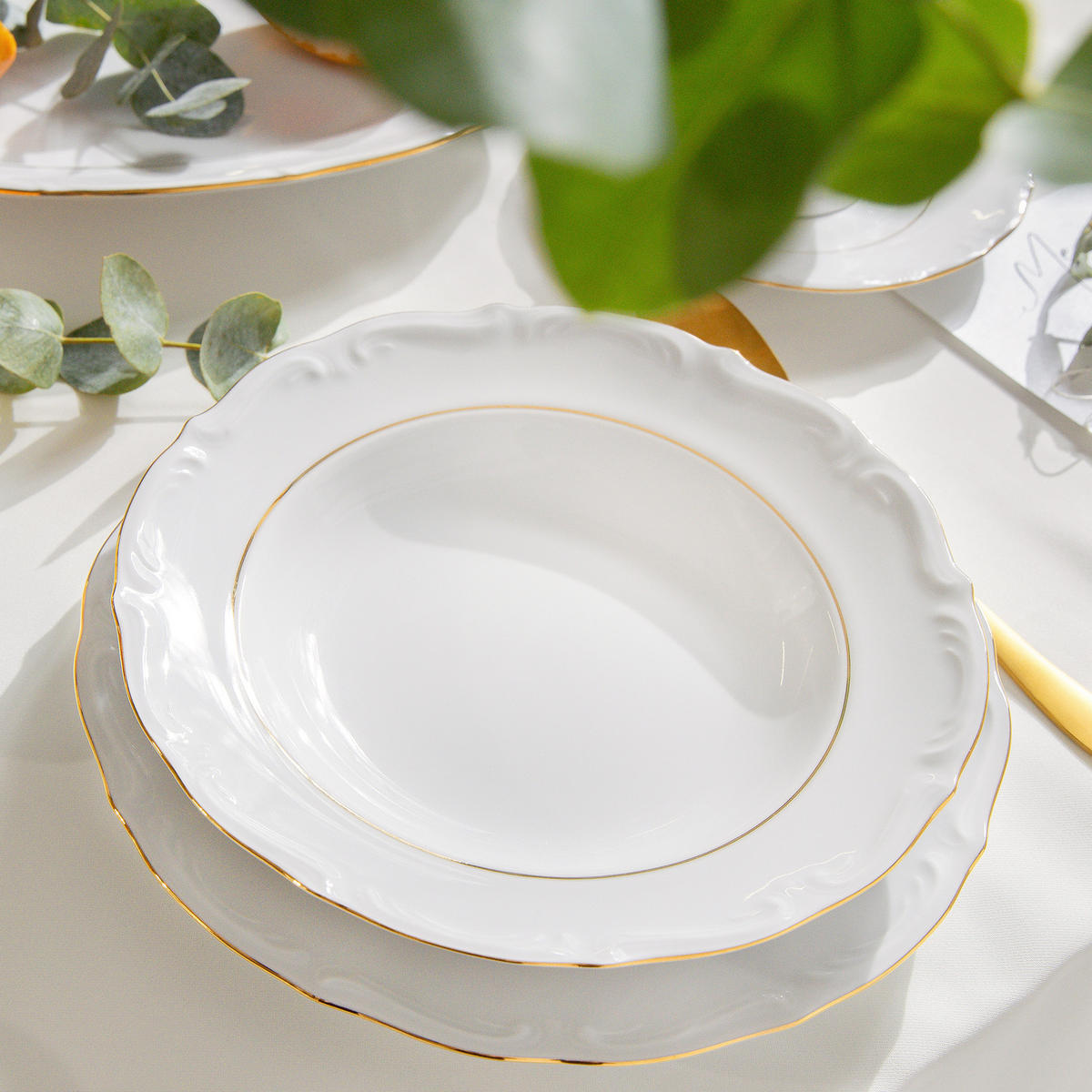 SALATSCHÜSSEL Chodziez MARIA TERESA 6-tlg Porzellan mit Goldrand, Weiß / Gold - Goldfarben/Weiß, Keramik (15cm) - KONSIMO®